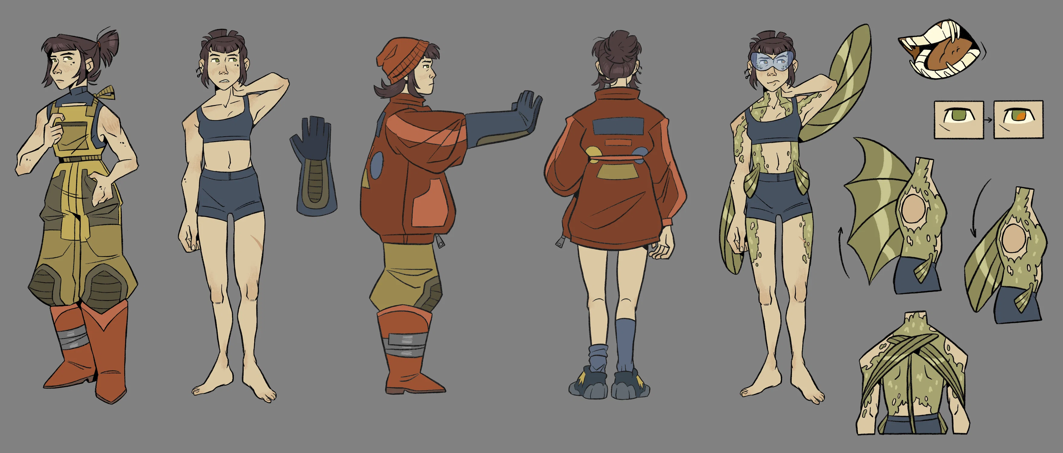 A character turnaround of a young female fisherman.
