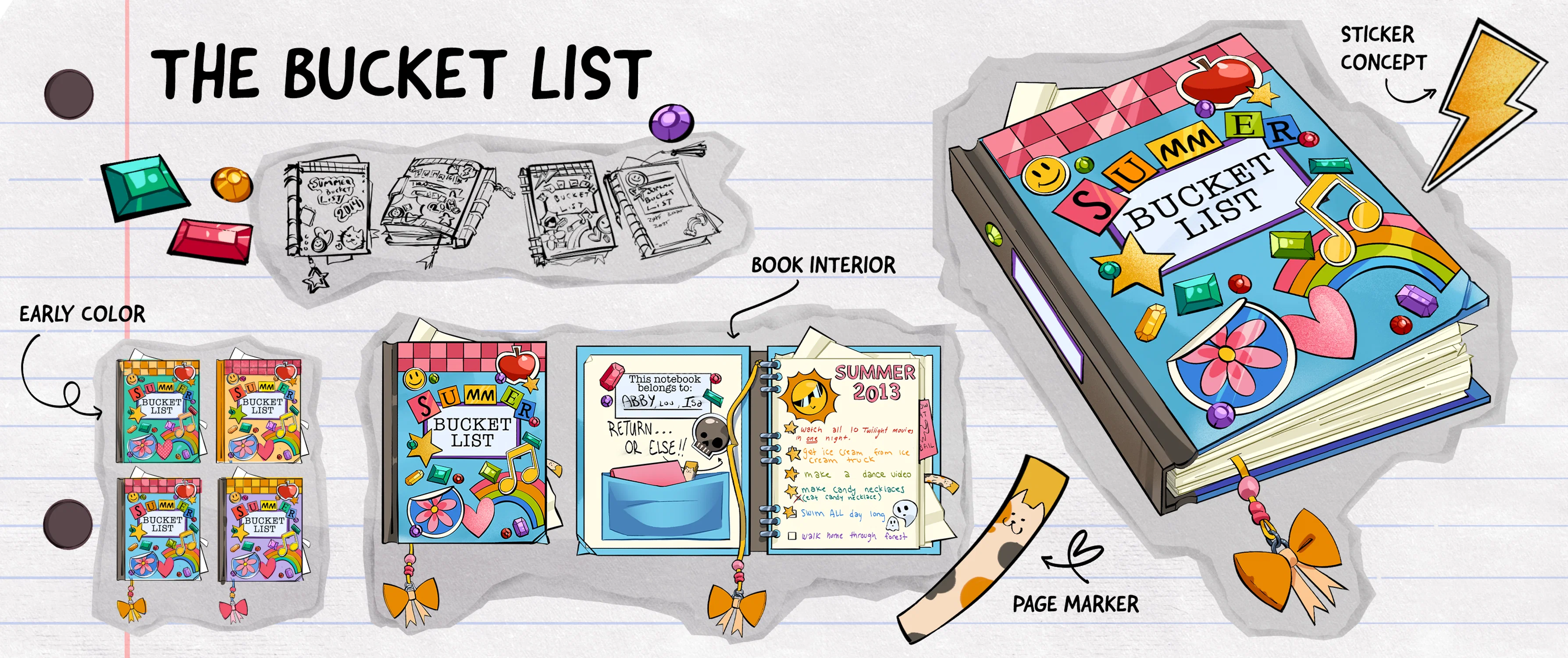 a prop page showing a journal titled "summer bucket list"