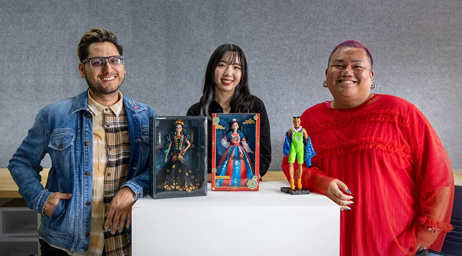 Otis College alums (from left) Javier Maebe (’12 BFA Toy Design), Joyce Chen (’14 BFA Fashion Design), and Carlyle Nuera (’10 BFA Product Design) 