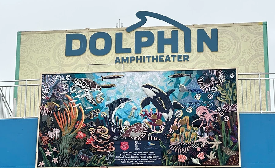 Mural for SeaWorld, upcycled materials provided by The Salvation Army.