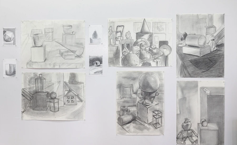 Graphite on paper still-life examples