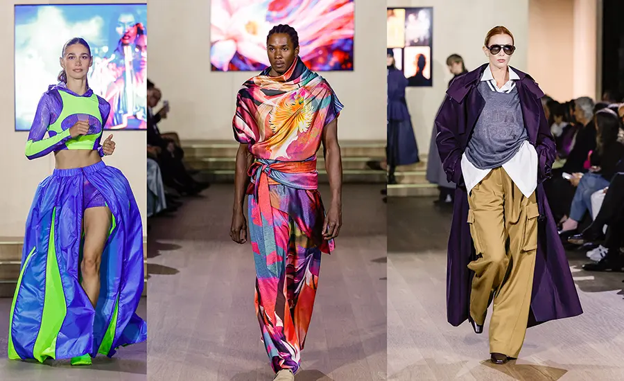 Models wearing outfits that Otis College students created for Nike, David Meister, and FIFA 1904.