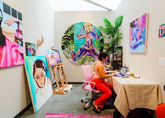 Otis College MFA Fine Arts student works in their studio