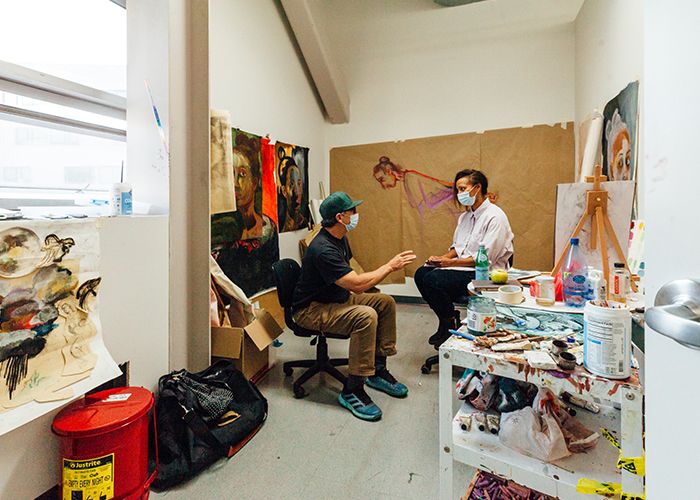 Otis College MFA Fine Arts students meet in the new studios on the Goldsmith campus