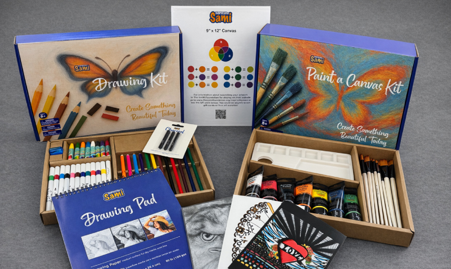 Art supply kits from The SAMI Foundation designed for smaller spaces like hospital rooms.