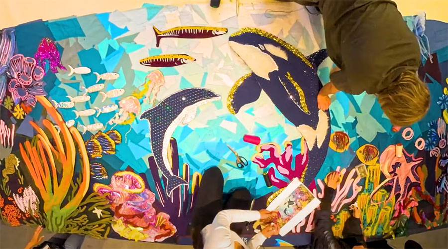 Students working on a mural for Sea World