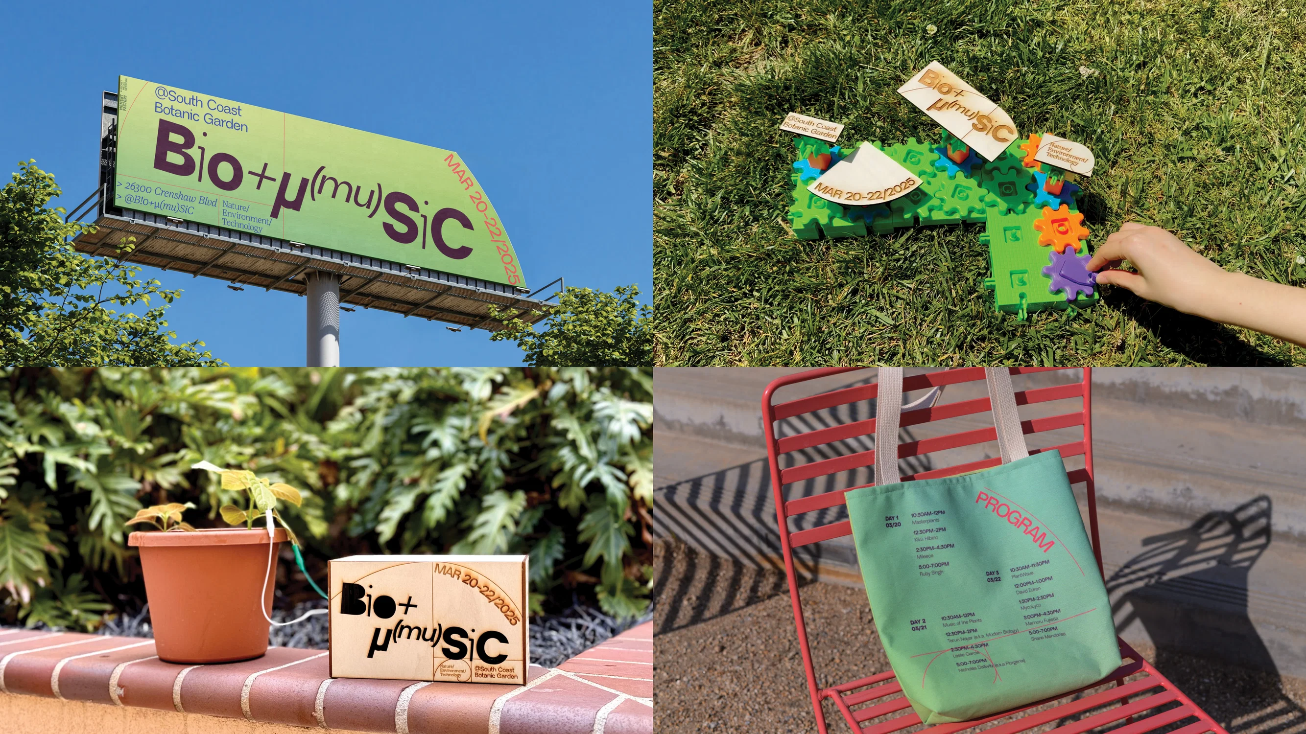 Visual Identity system for the music festival, BioMusic: Nature/Environment/Technology