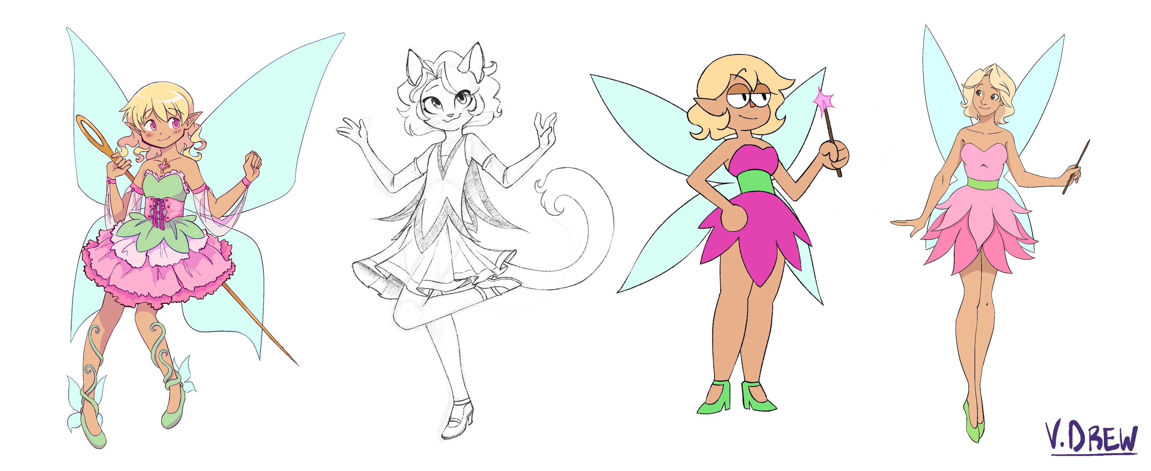 Style explorations of a fairy character.