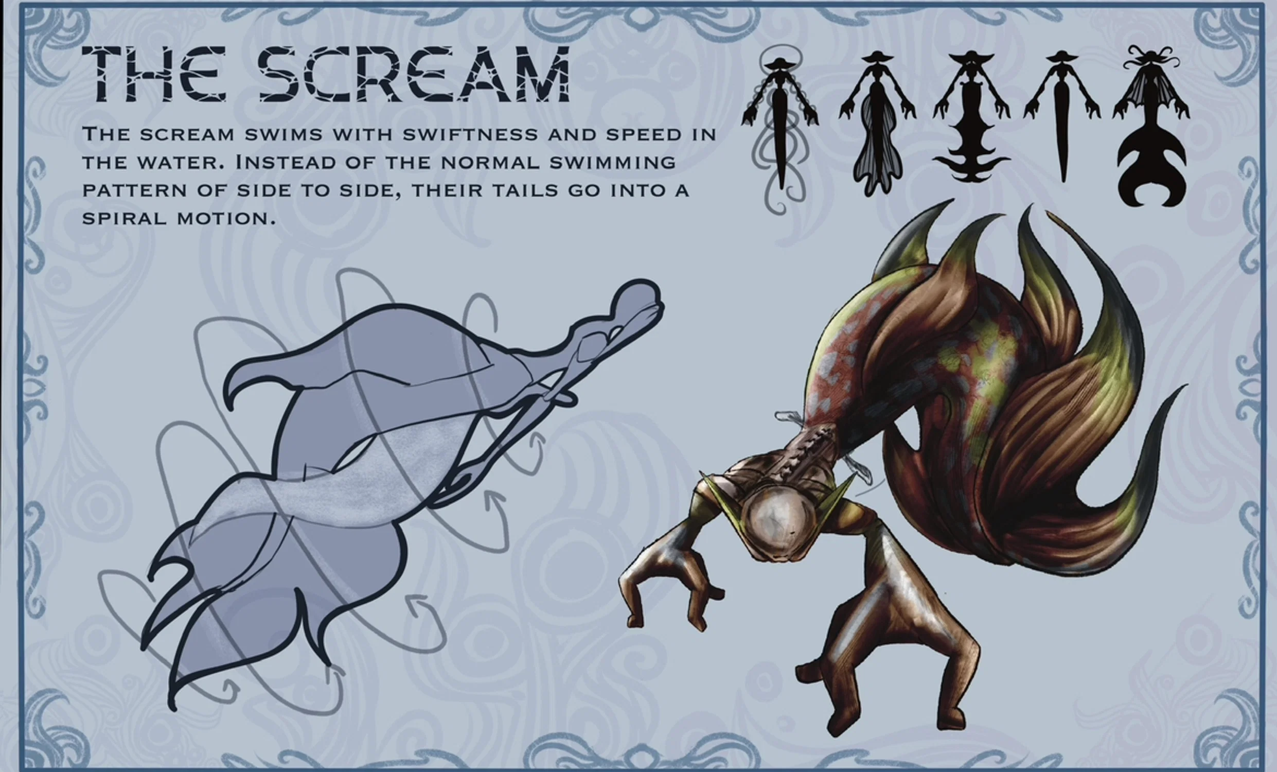 a grotesque version of a mermaid