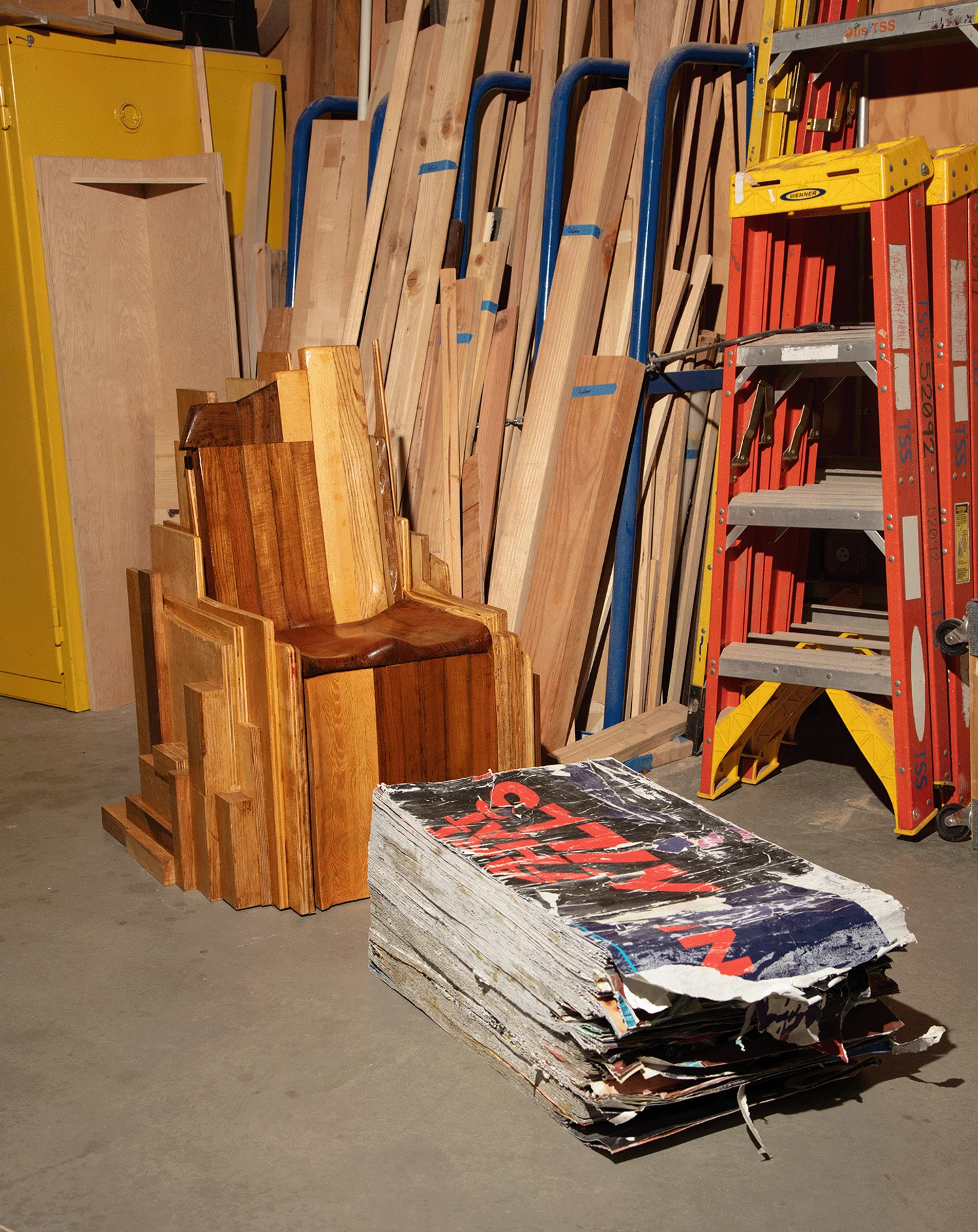 chair and foot stool in the wood shop