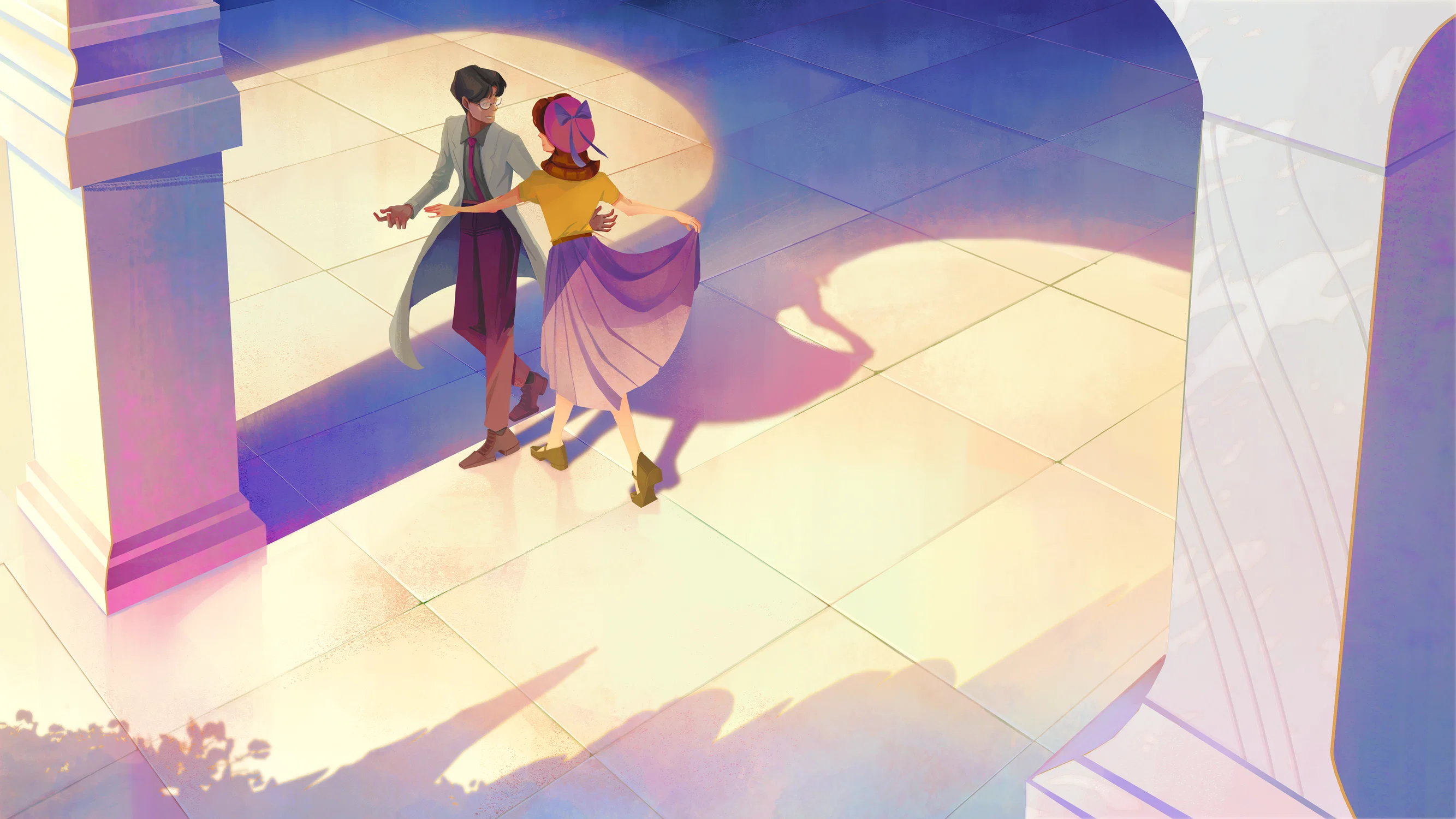 Keyframe of a meet-cute to suggest the hopeful beginings of the characters' romance.