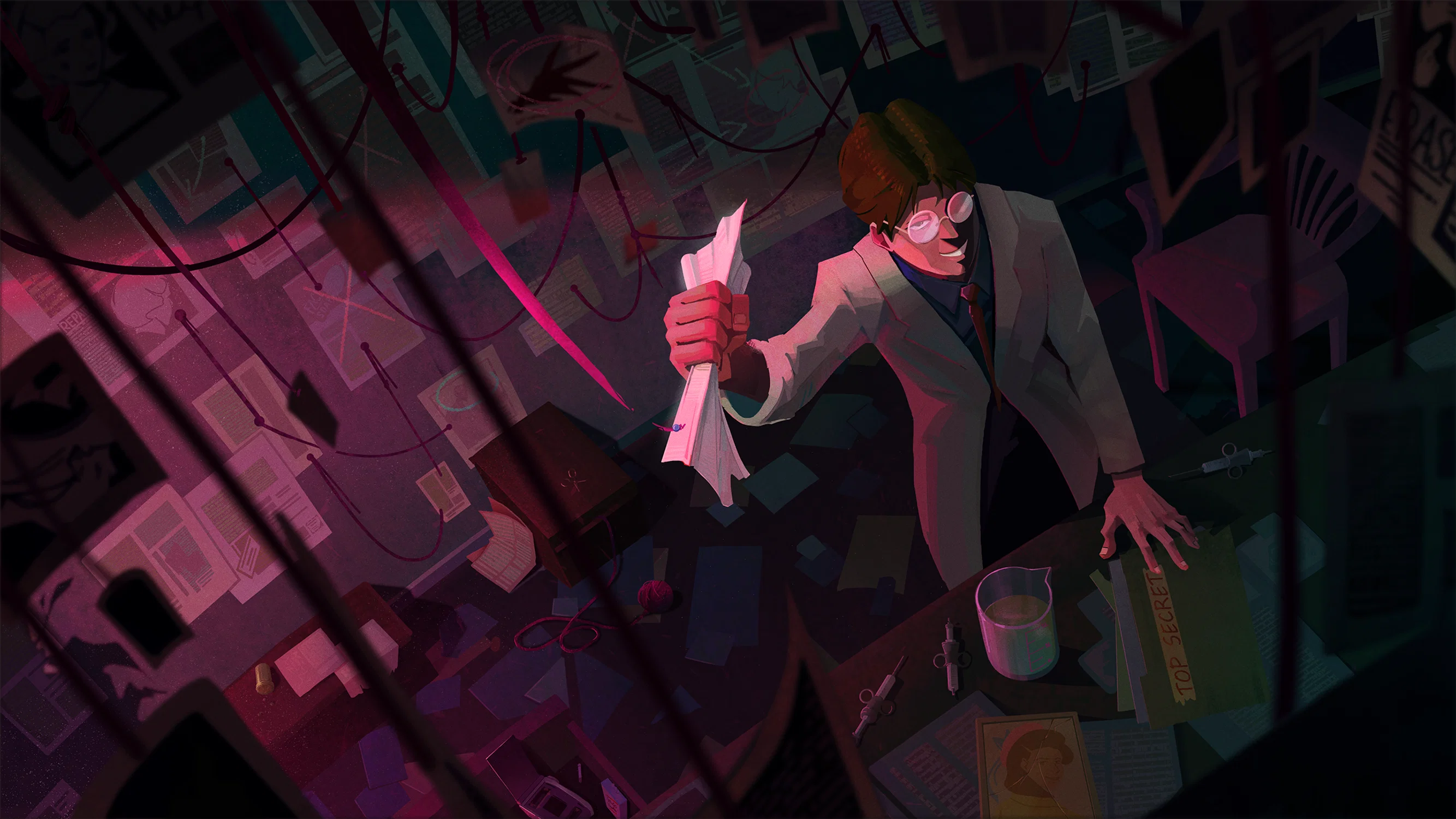Keyframe of the male lead as he falls into obsession and begins to push away the female lead.