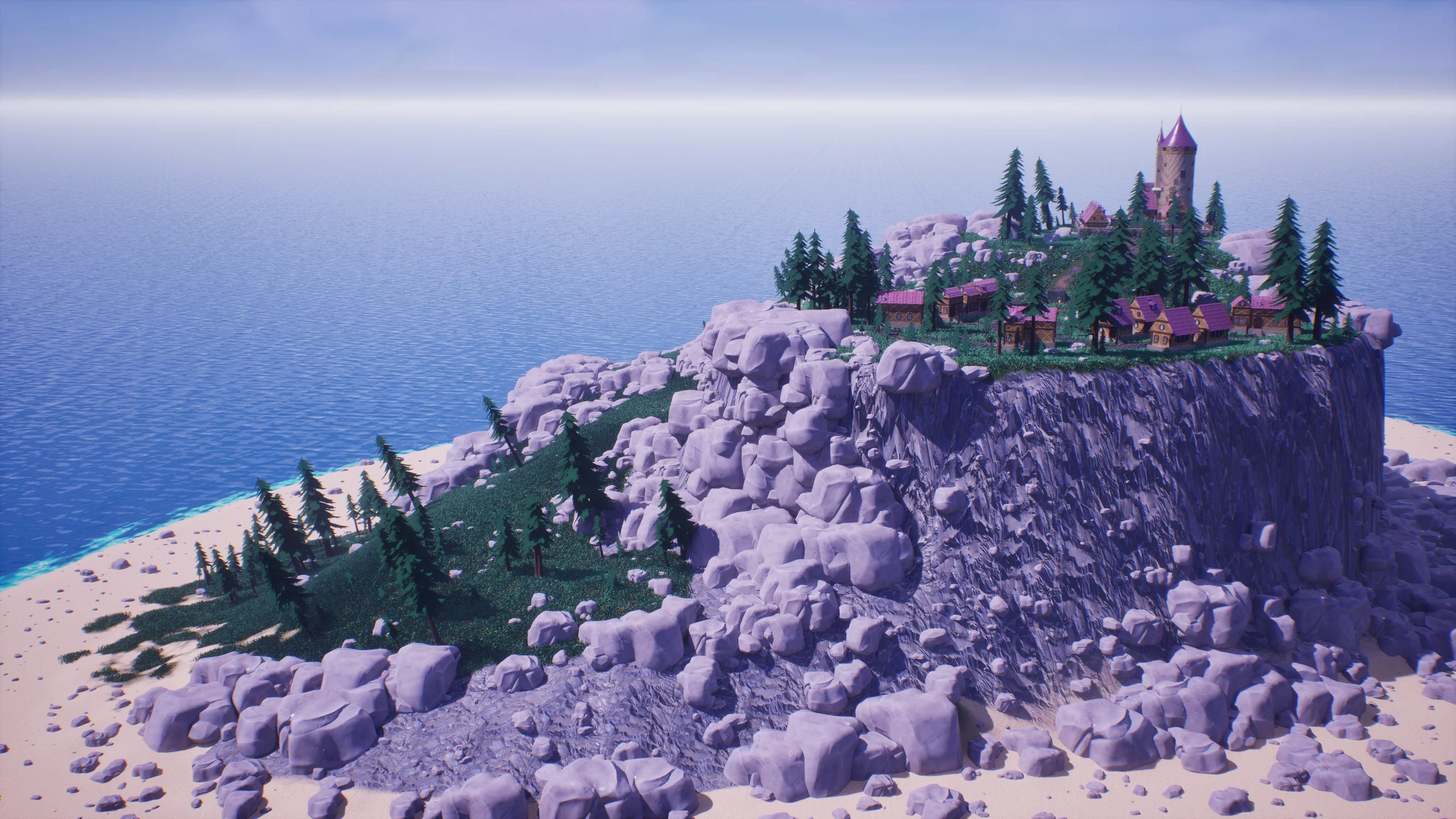 This is a second view of the entire island with the castle and town on it.