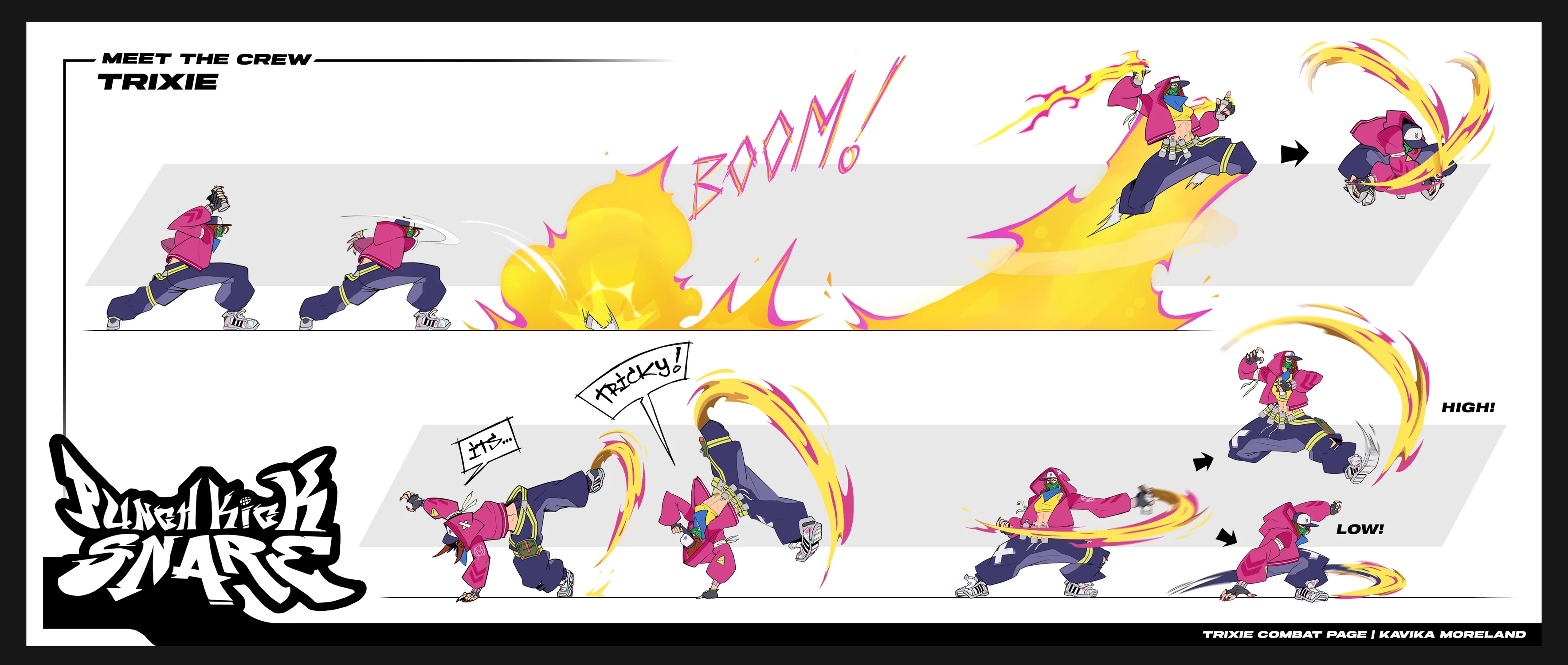 Combat sheet for my character Trixie, showing off her spraypaint-based moveset
