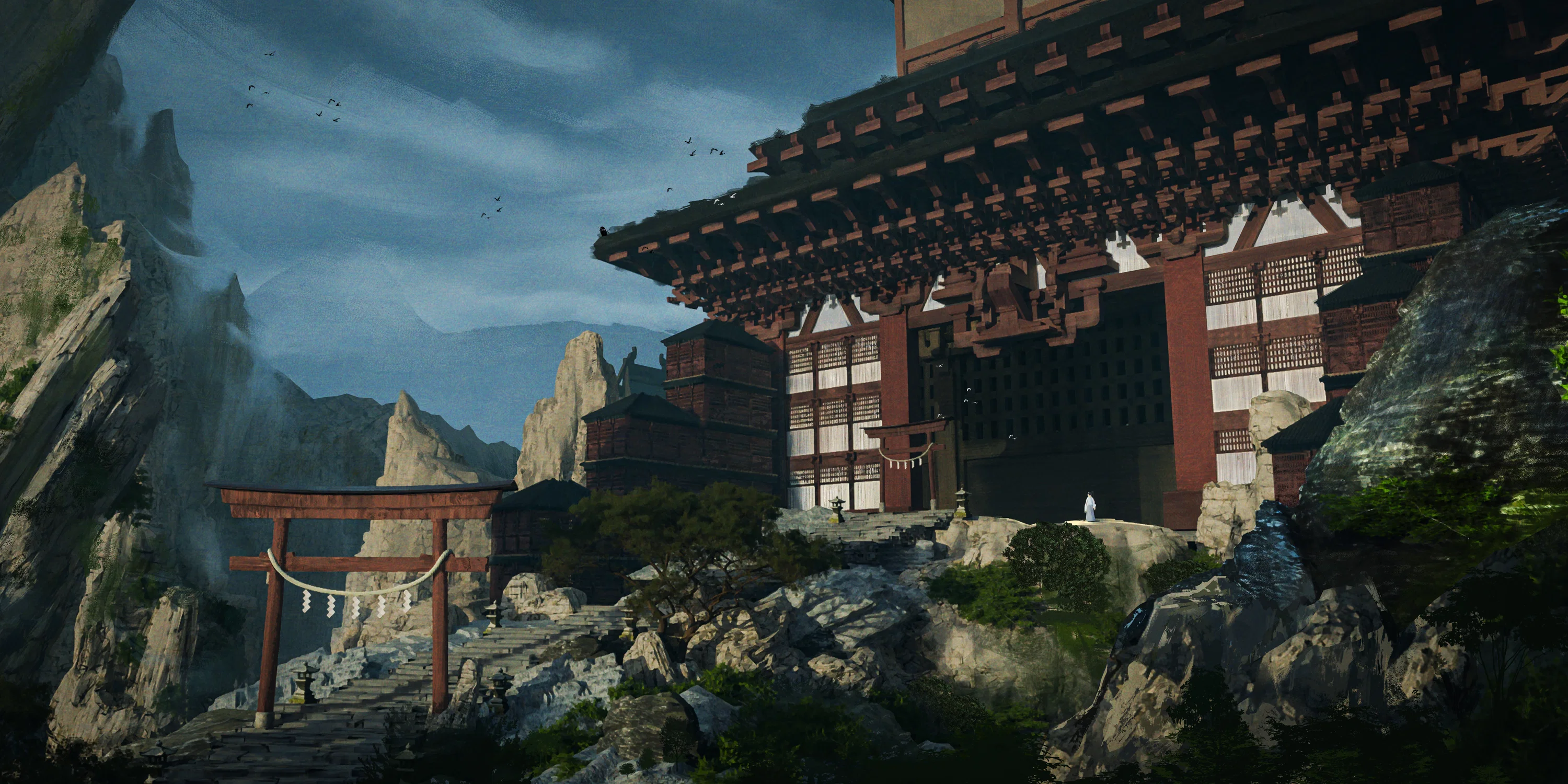 An ancient temple located on a mountain peak.