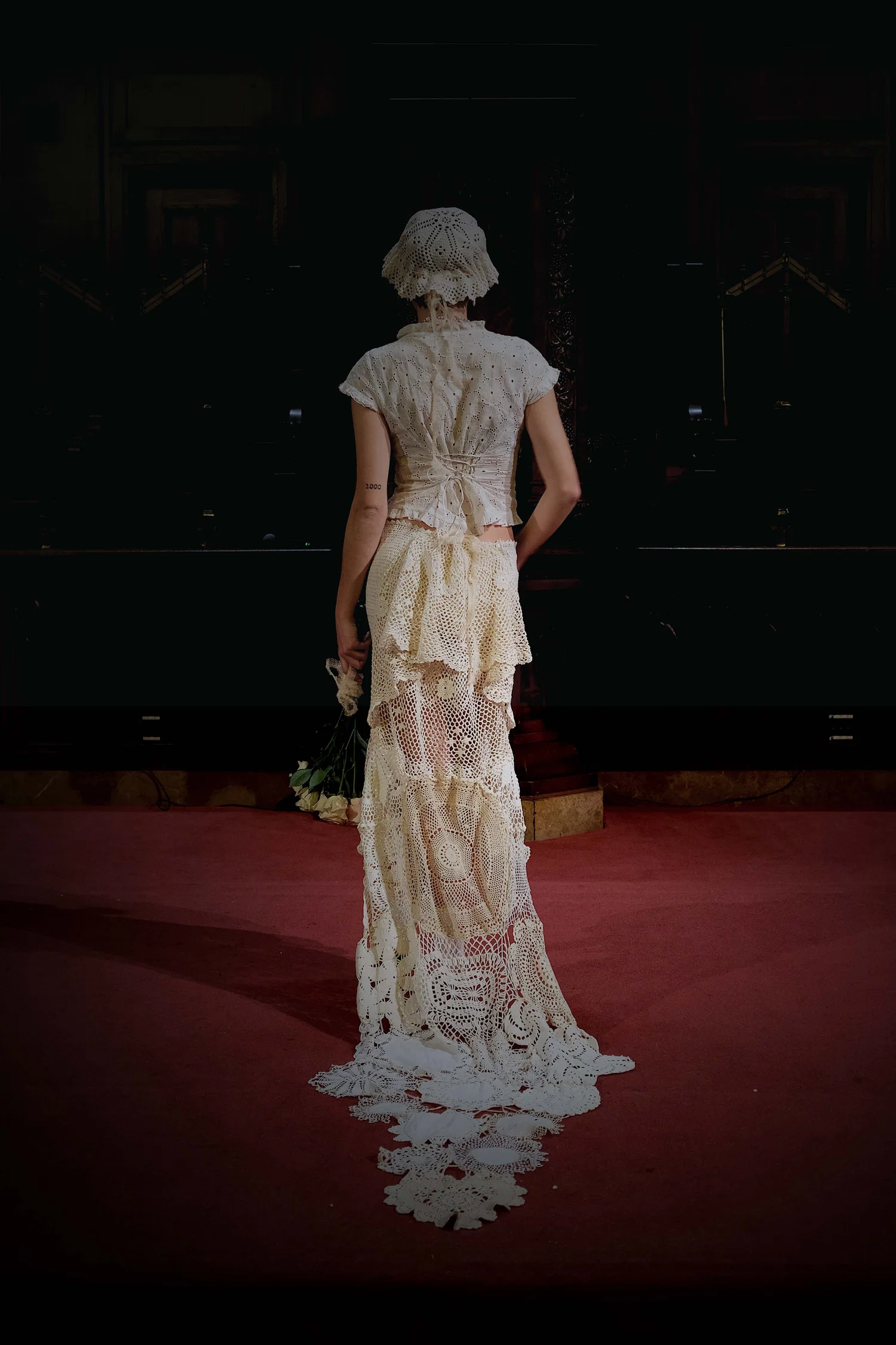 hand sewn crochet skirt, using second hand crochet and other vintage doilies.
