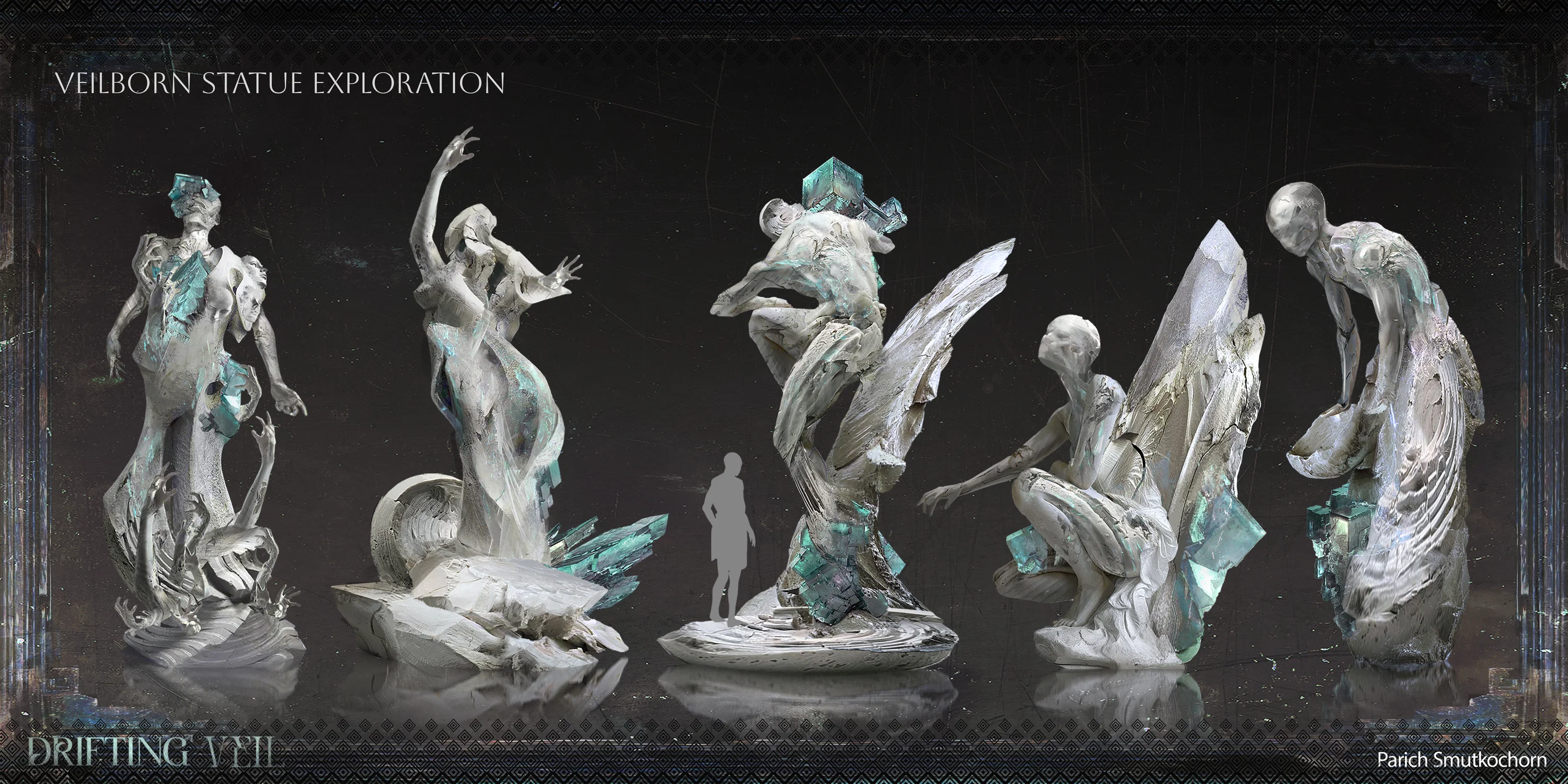Veilborn Statue concept explorations sculpted from the Artisan Workshop