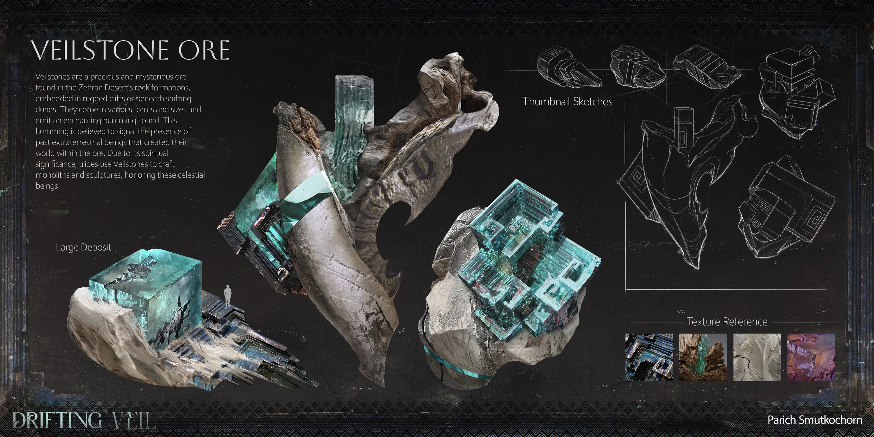 Gem stone concept designs used to create the Veilborn statues