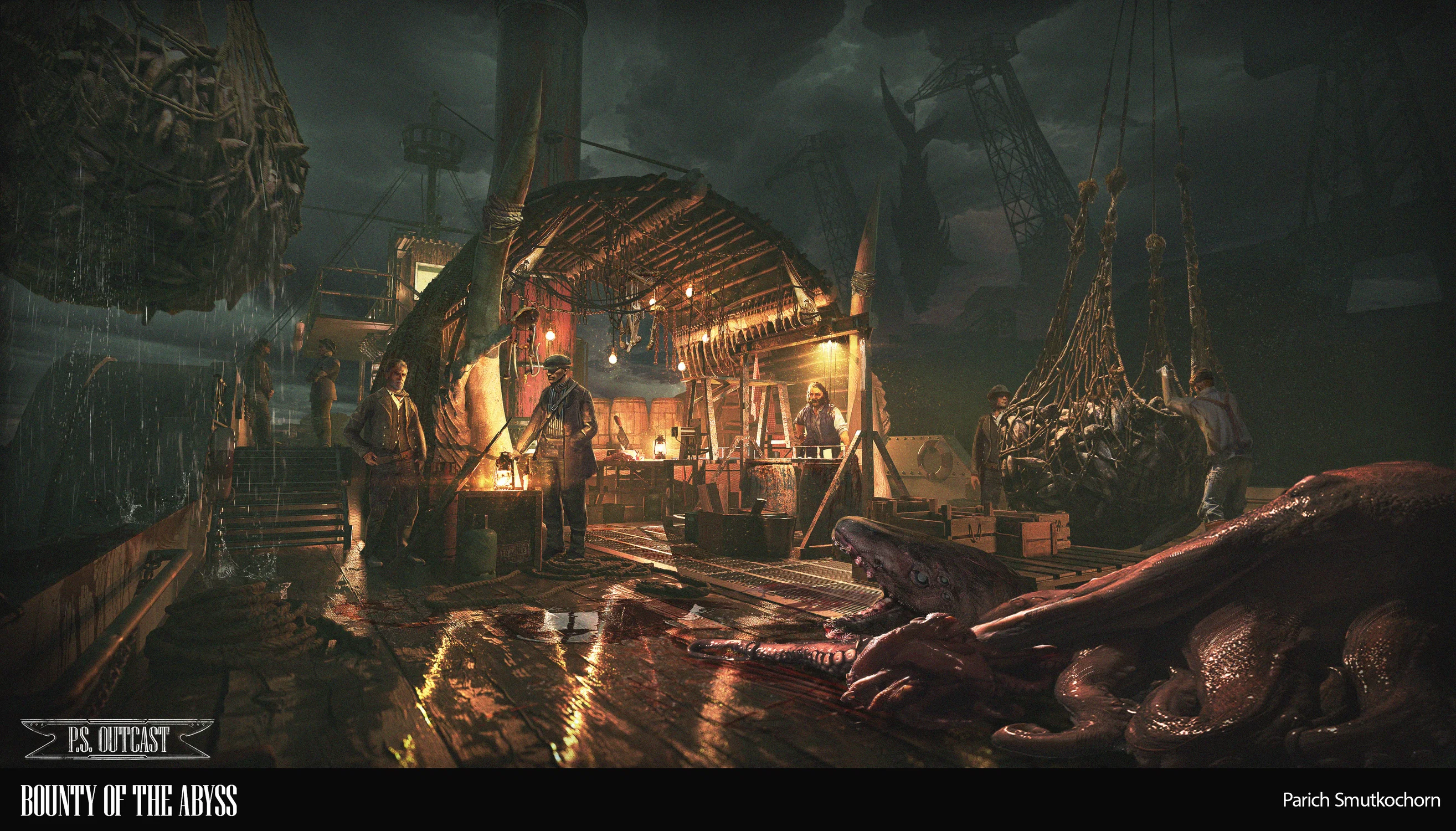 Environment Concept Art for the Outcast steamboat's deck