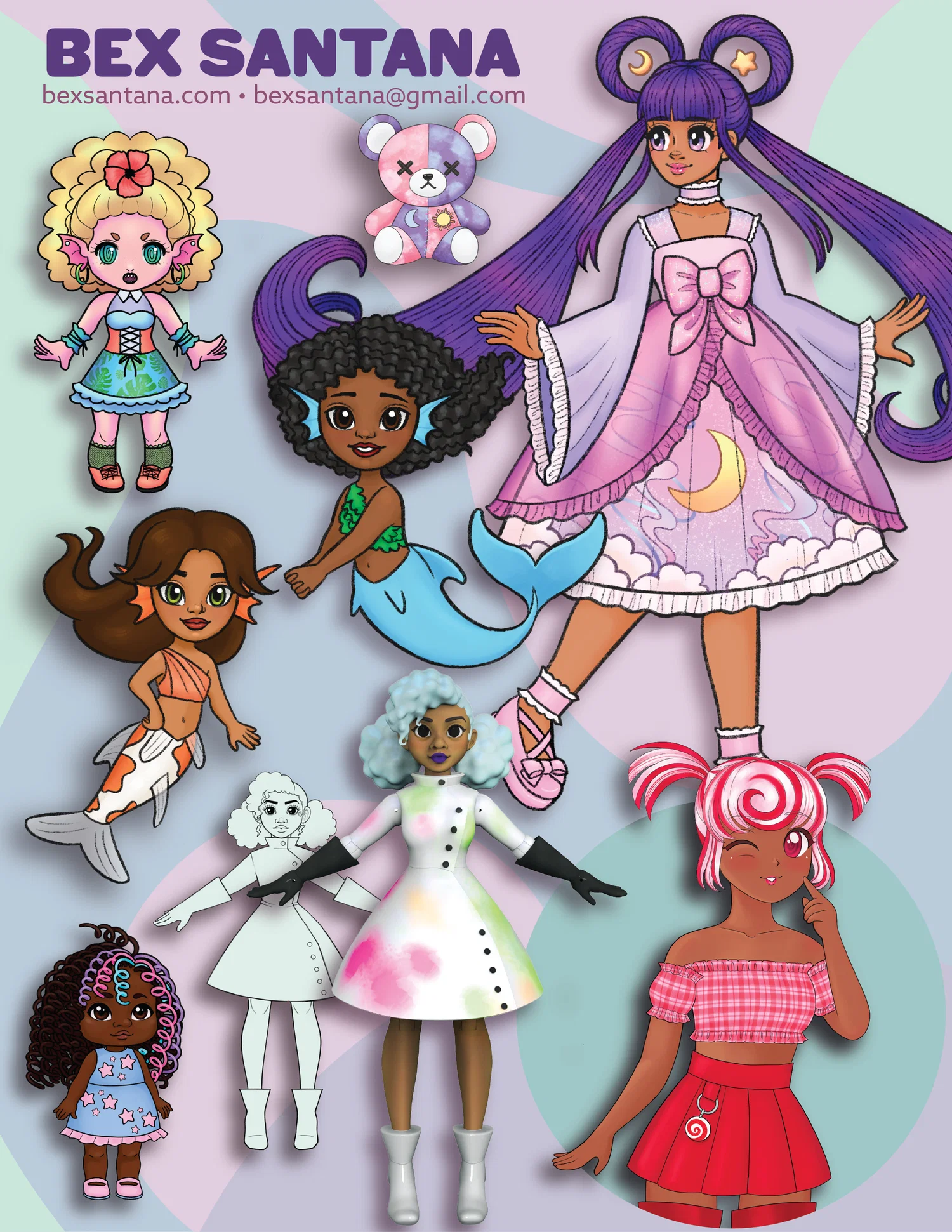 A promotional sheet featuring the artwork of Bex Santana.
