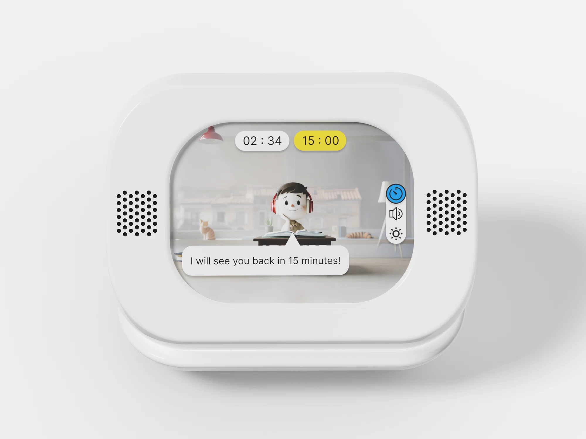Mitra says to the user "I will see you back in 15 minutes!"