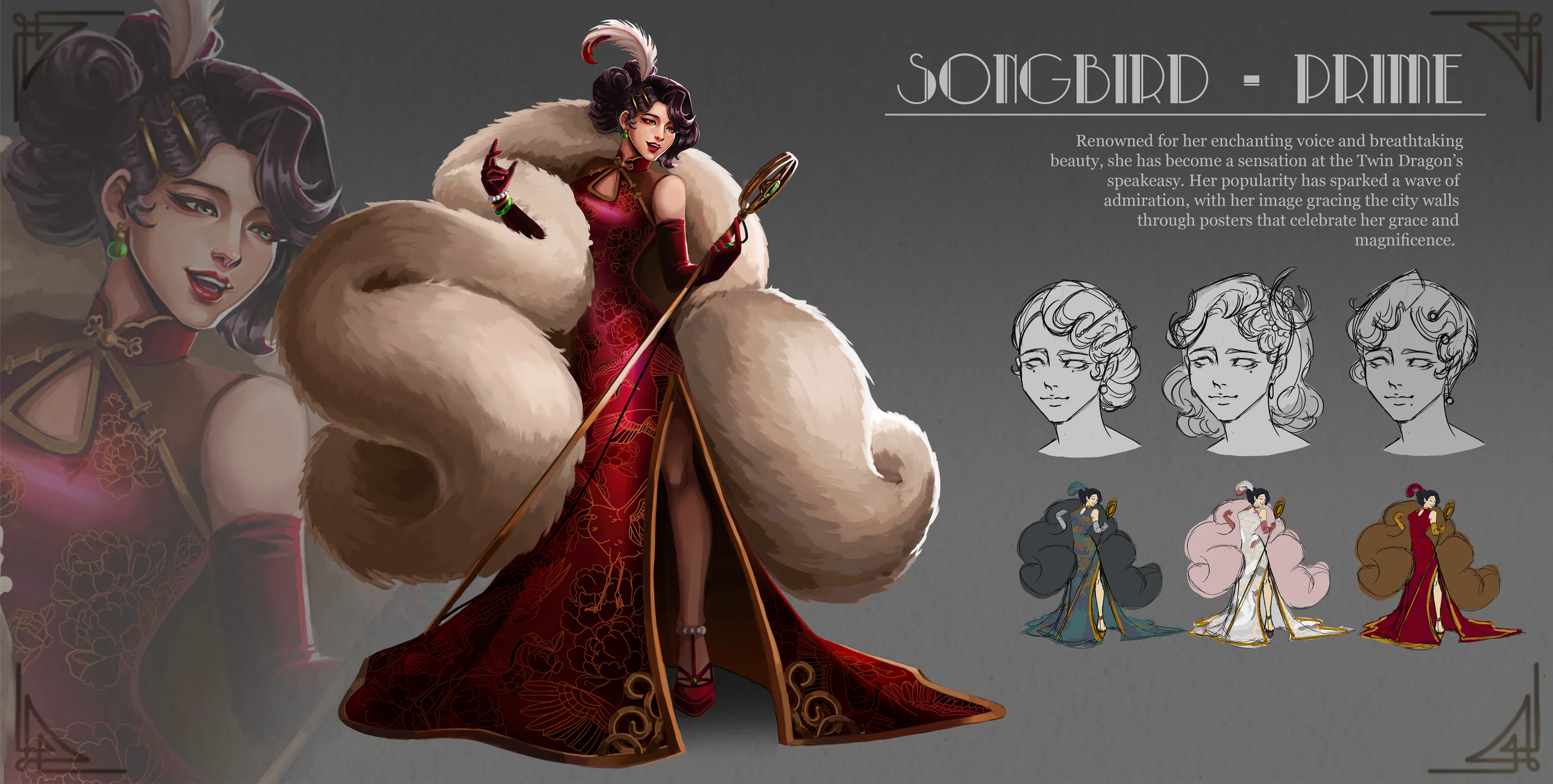 Character concept sheet of Songbird Prime