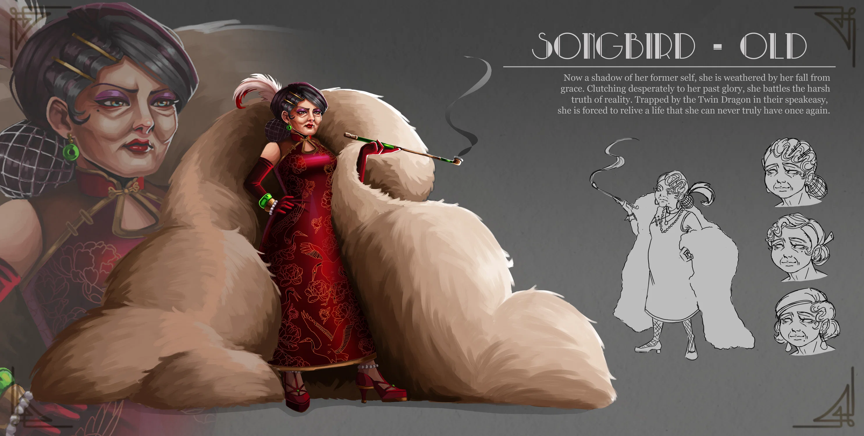 Character concept sheet of Songbird Old