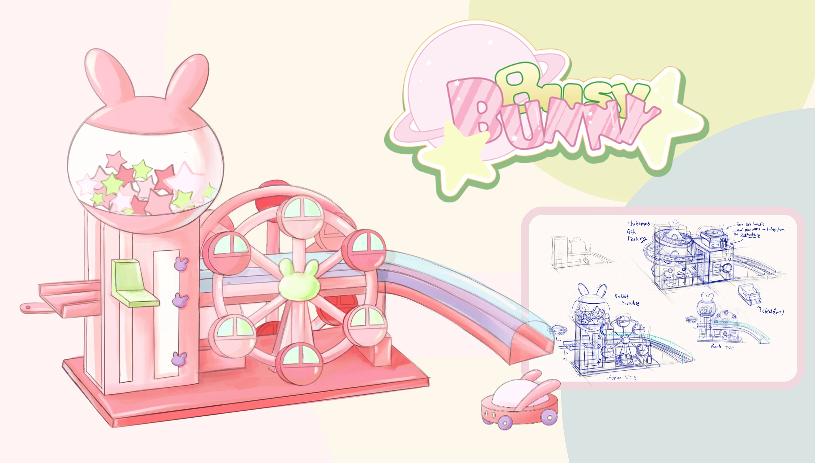 Busy Bunny Car and Playground Play-set Toy Contact Illustrate