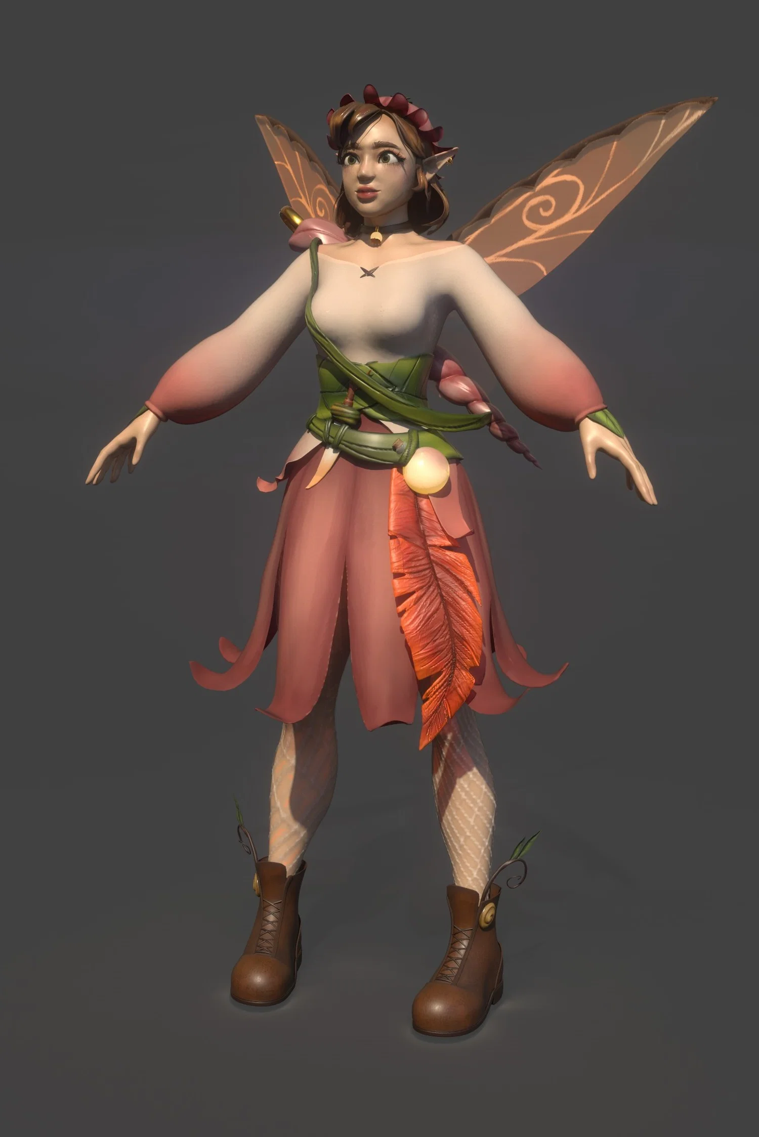 3D fairy character modeled in Zbrush and textured in Substance 3D painter