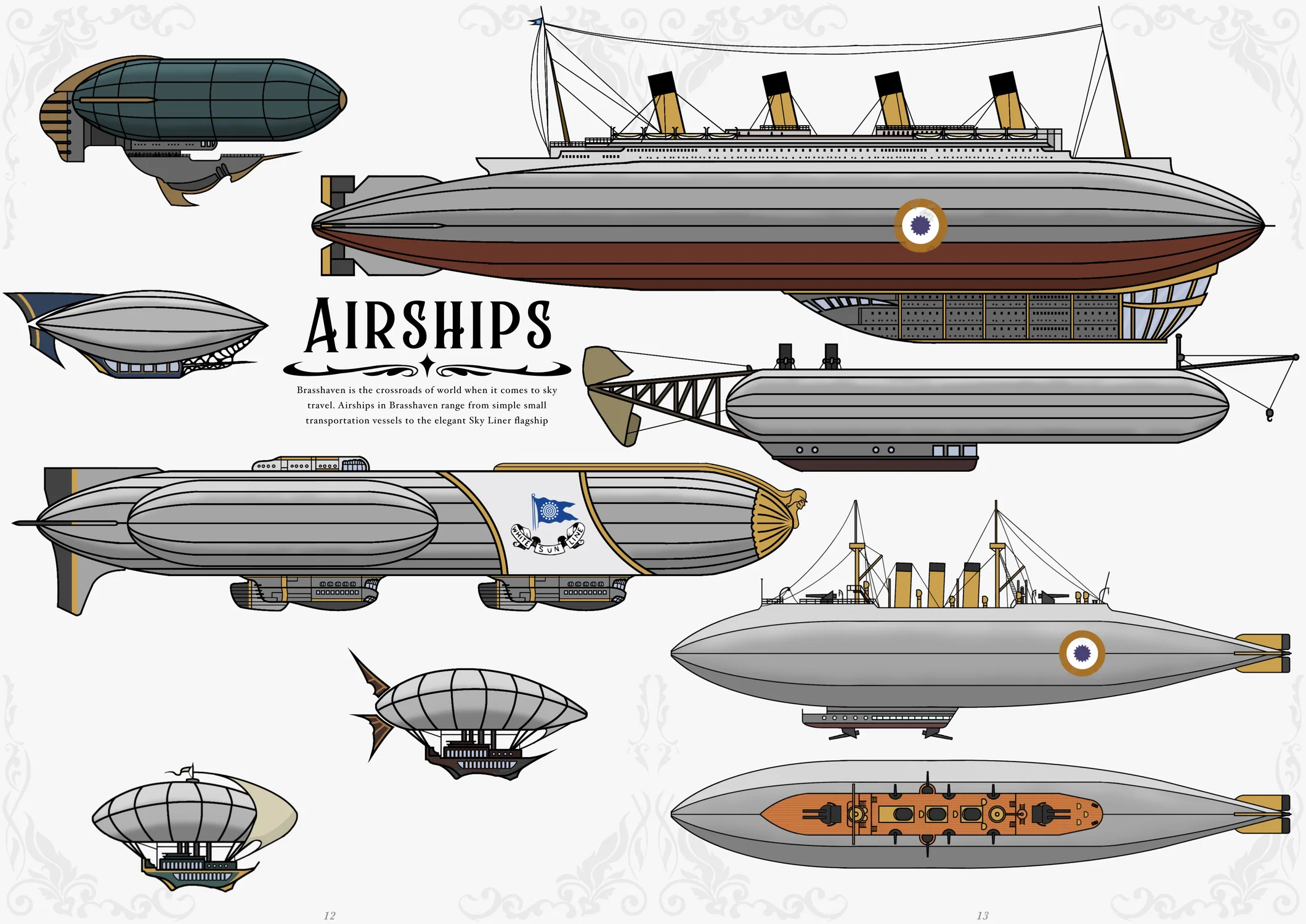 The many Airships designs that fill the air in Brasshaven