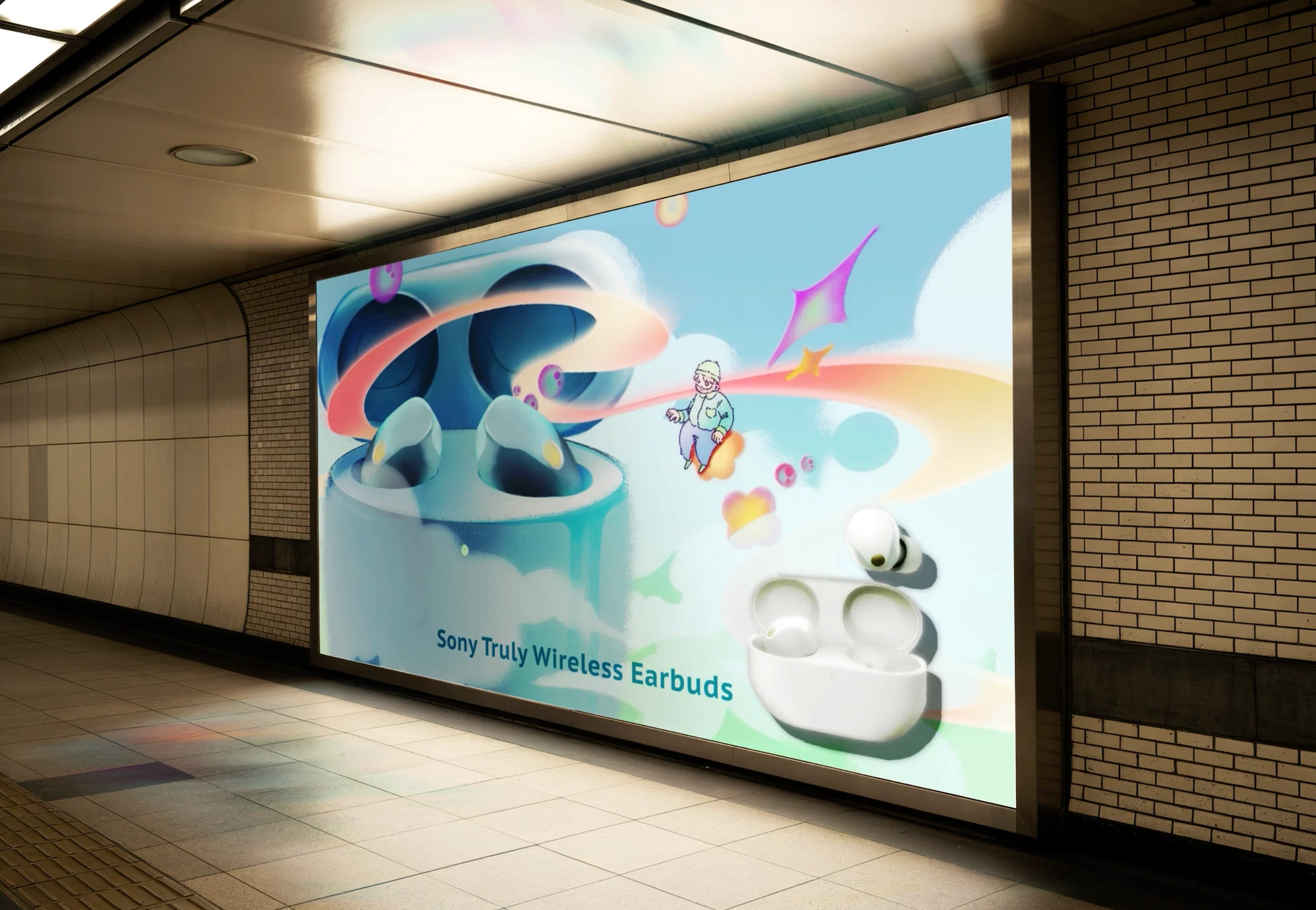 Subway Mockup for Sony Wireless Earbuds Animation Campaign