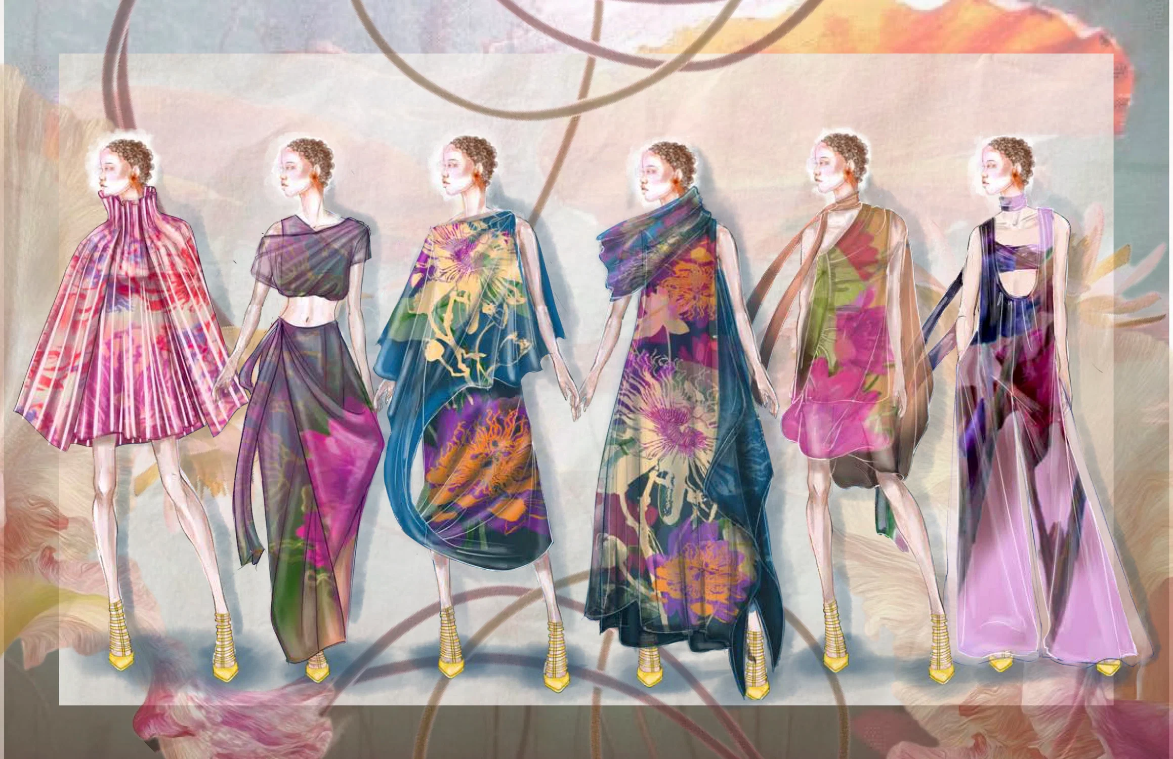 floral dresses with colorful patterns and drapey fabrics