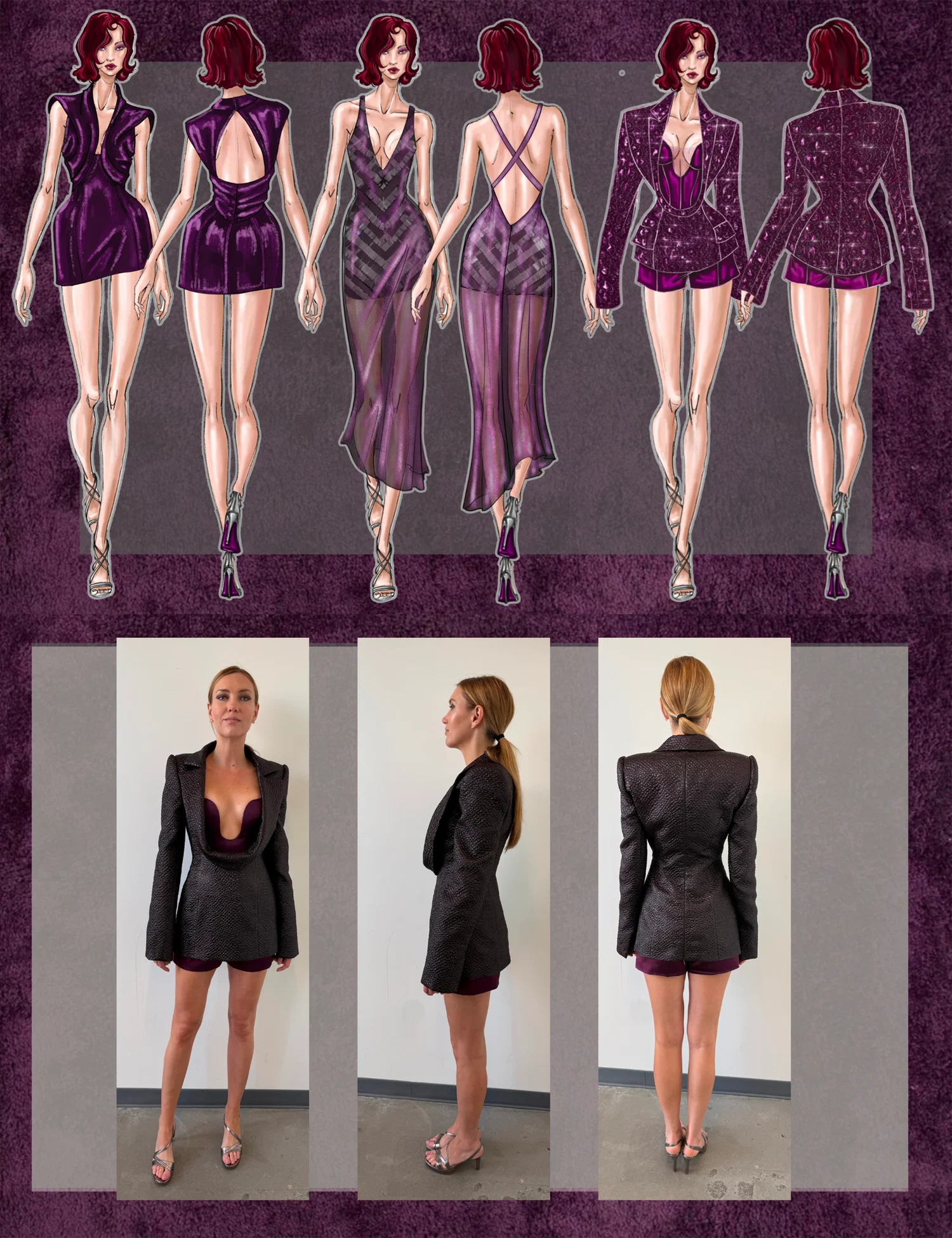 lineup of figures in dresses