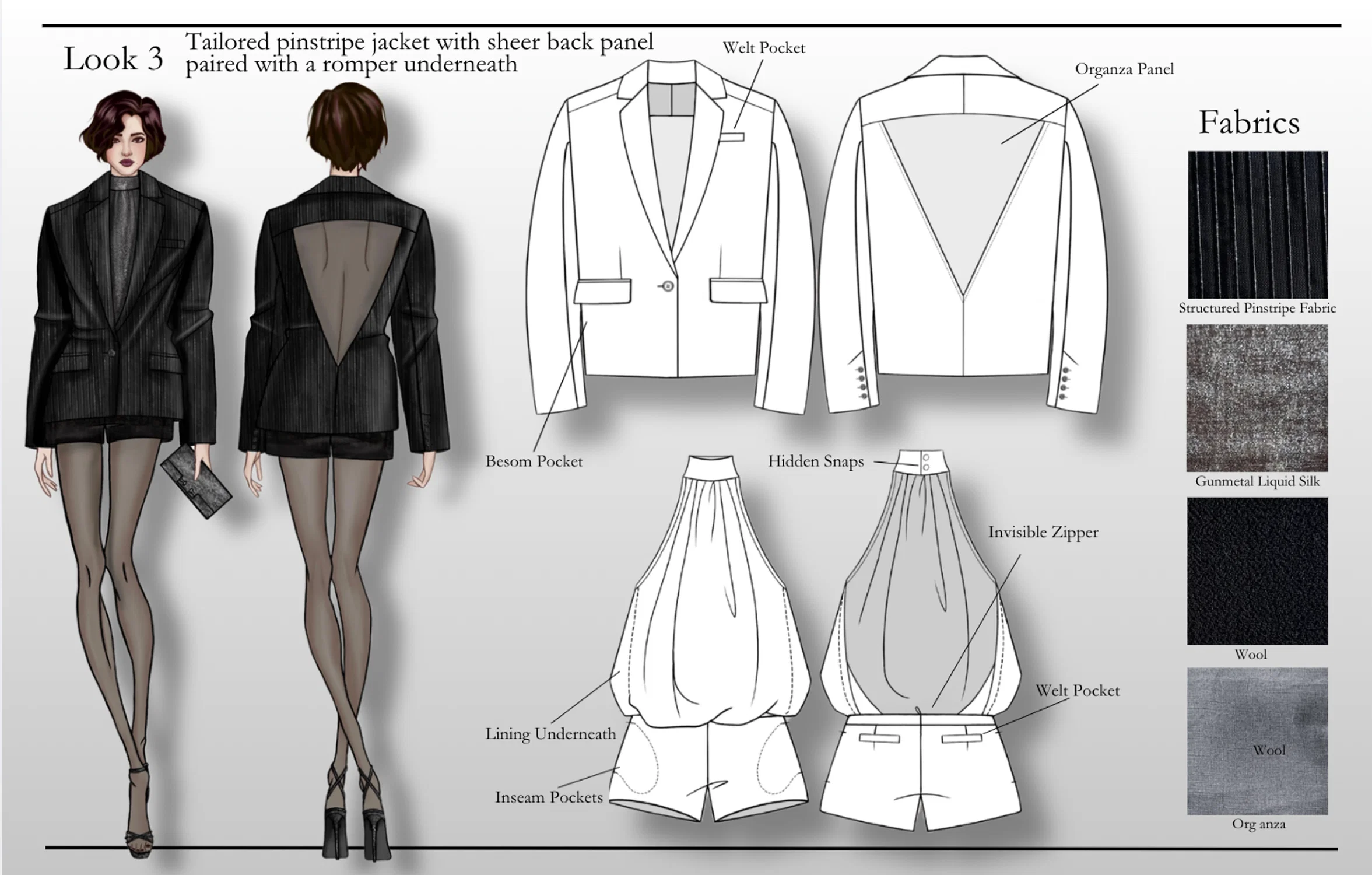 Blazer with mini shorts and technical flats.