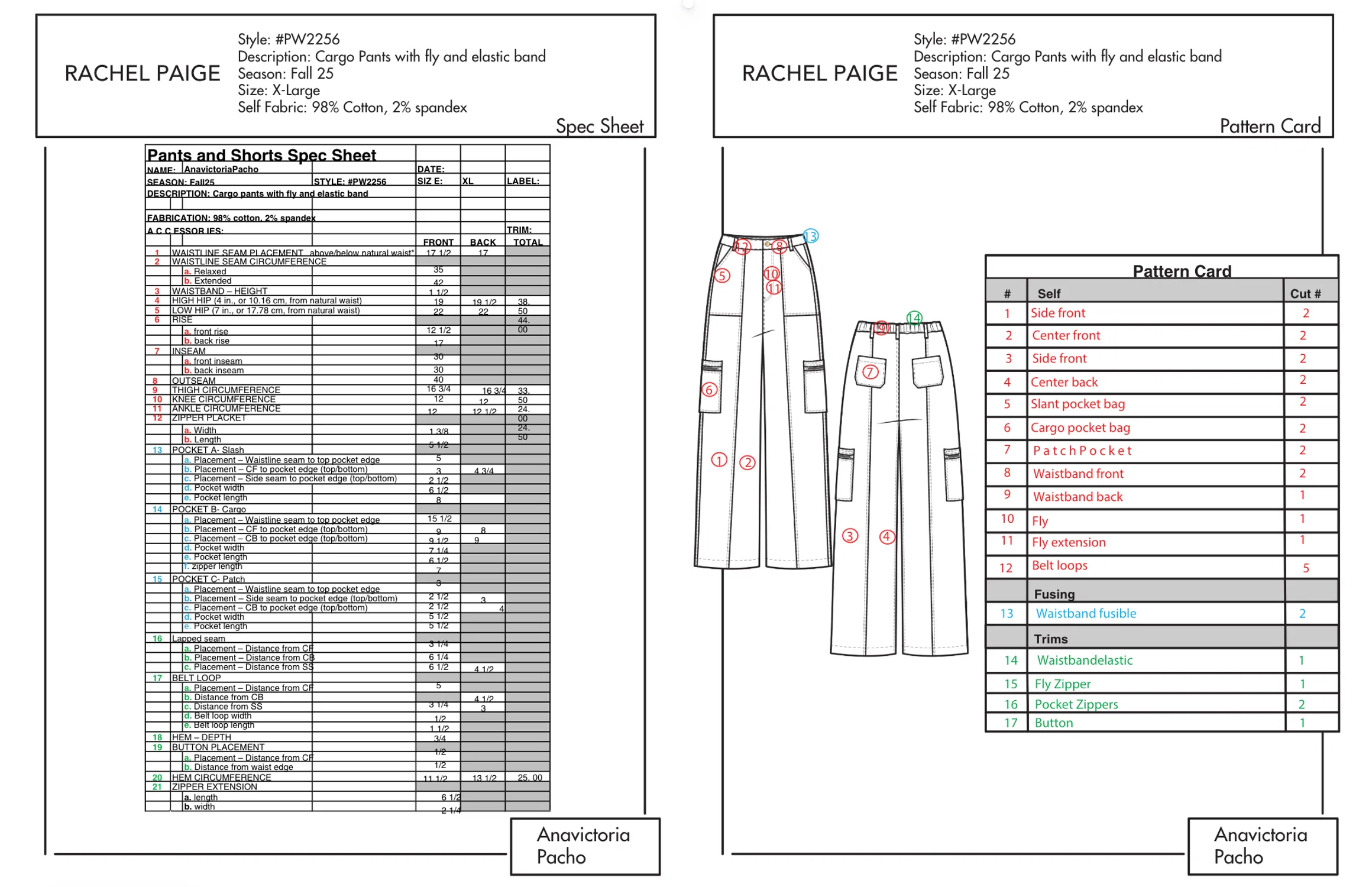 Spec Sheet and pattern card