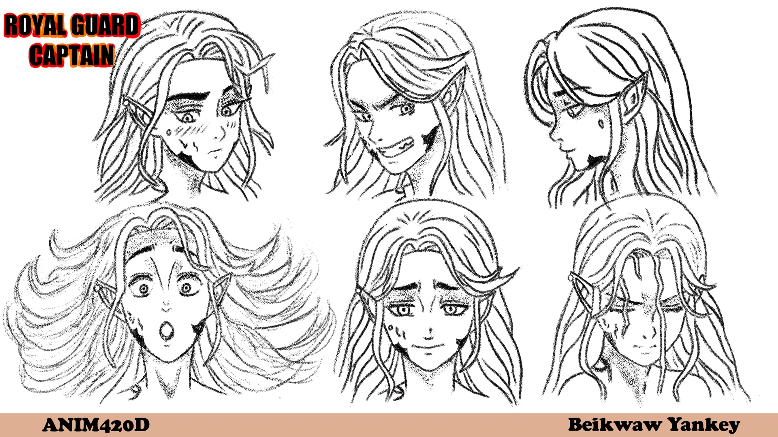 Character Expression Sheet for an elf commander