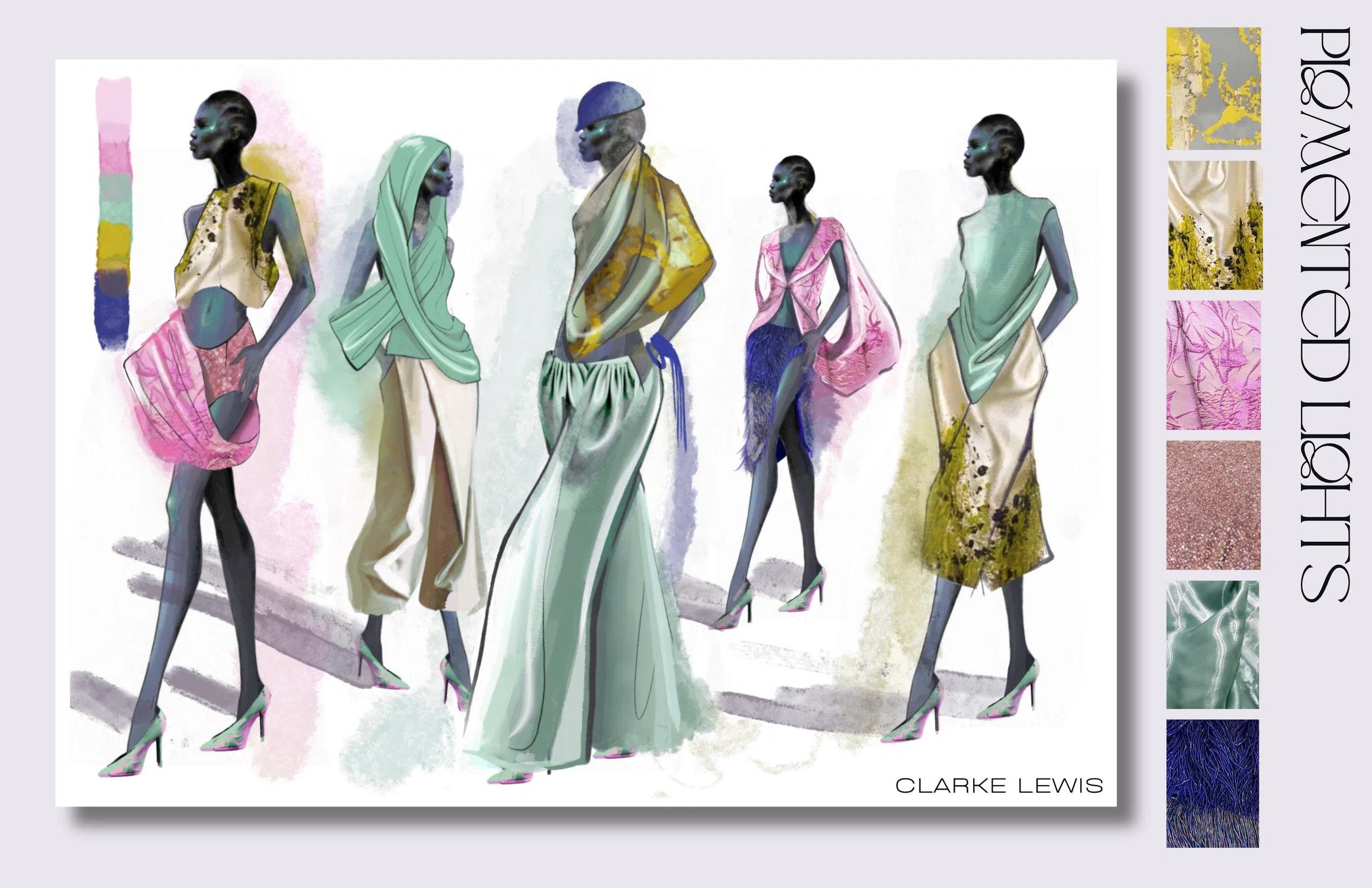 The Pigmented Lights collection focuses on a flowing and modern collection inspired by 1920s drapes and adornments.