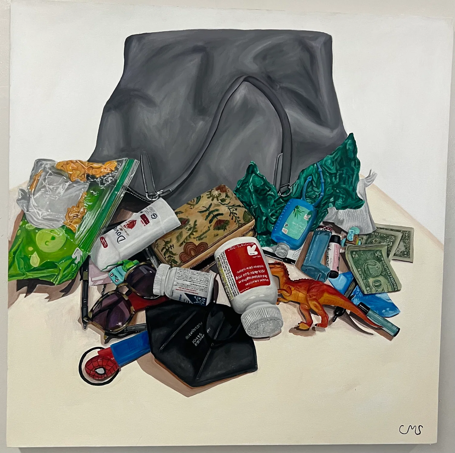 Oil Painting of purse with items spilling out