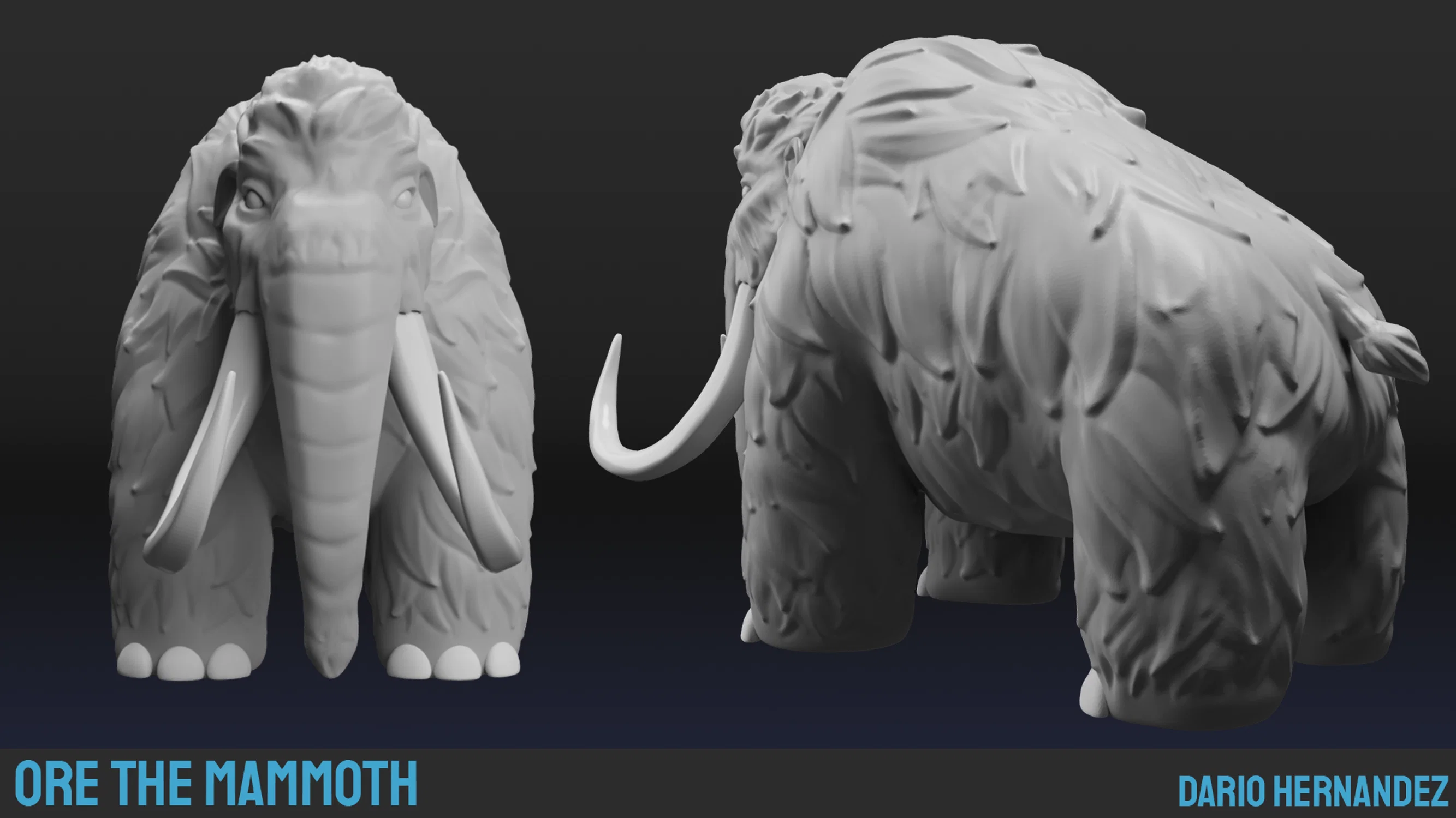 Ore the mammoth; a 3D modeled mammoth sculpted in Zbrush