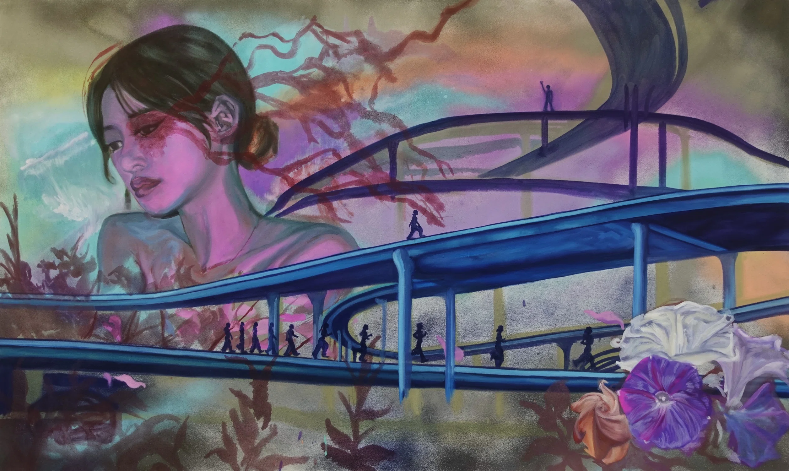 Traversing The Mind 36” x 60”  oil paint and acrylic spray paint on canvas.