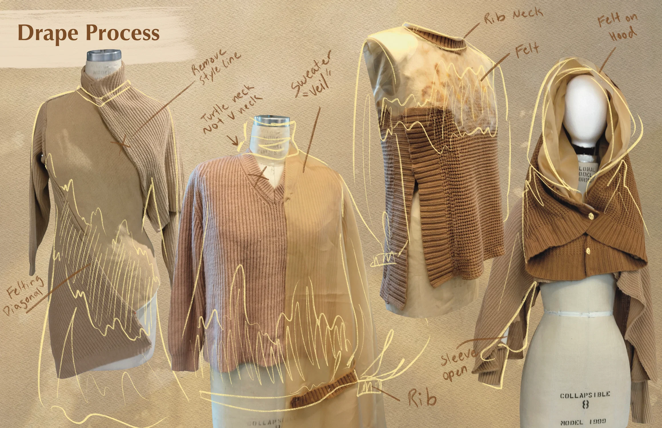 drapes with sketches