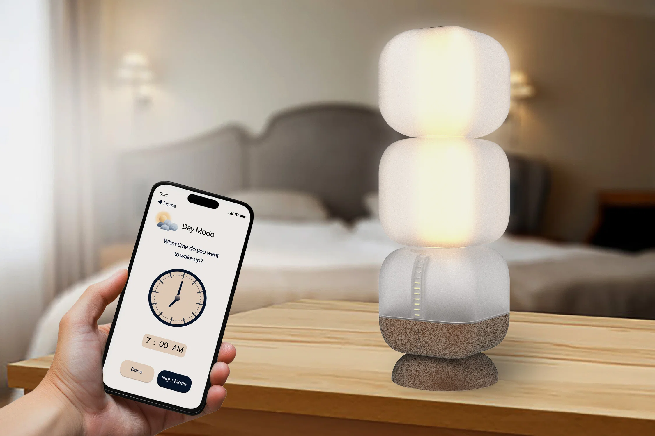 Ravi: a light that helps you wake up, with a corresponding application.