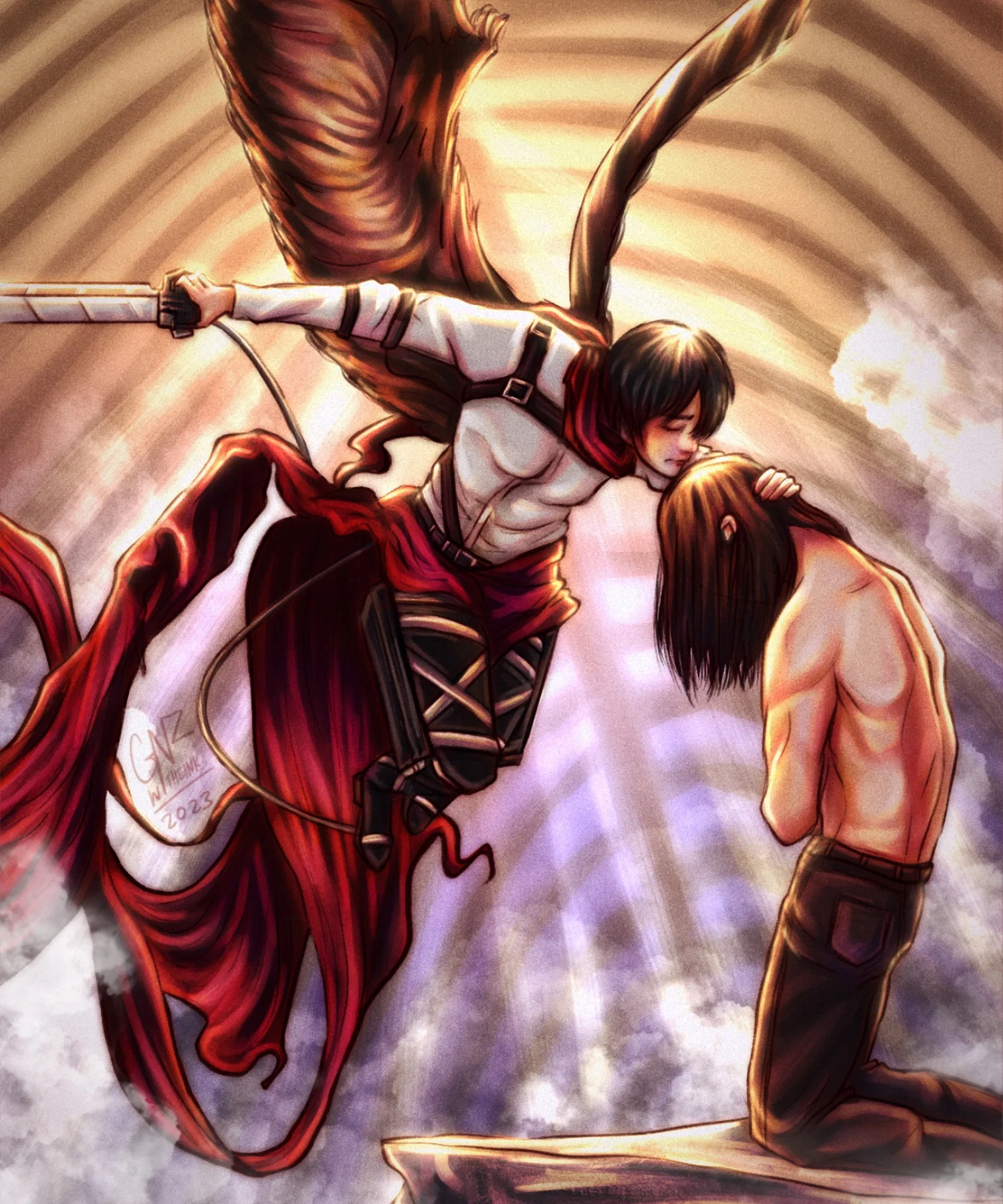 An angel warrior preparing to behead her lover