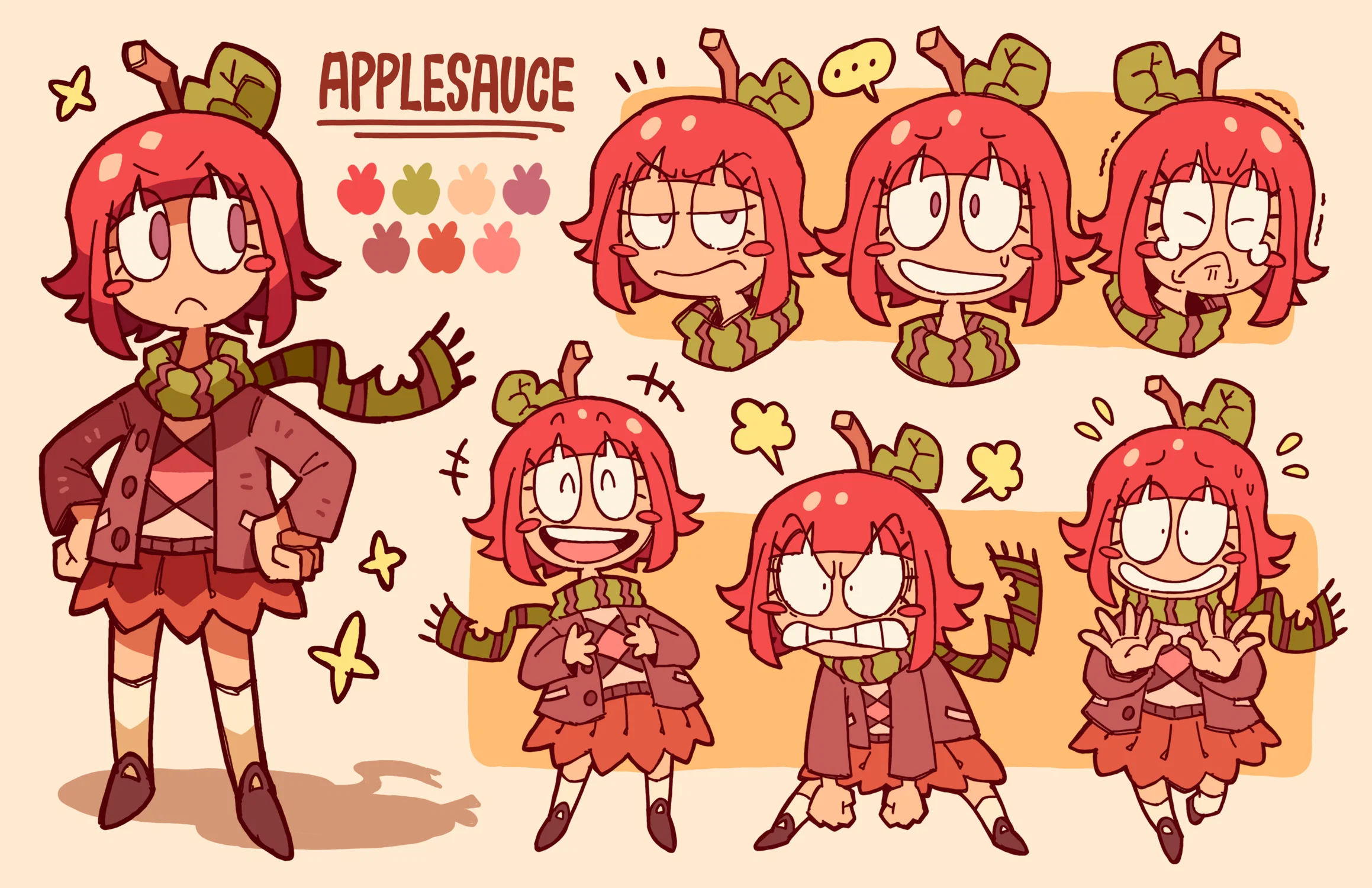 A character sheet for Applesauce, the main character of Fruit Salad!