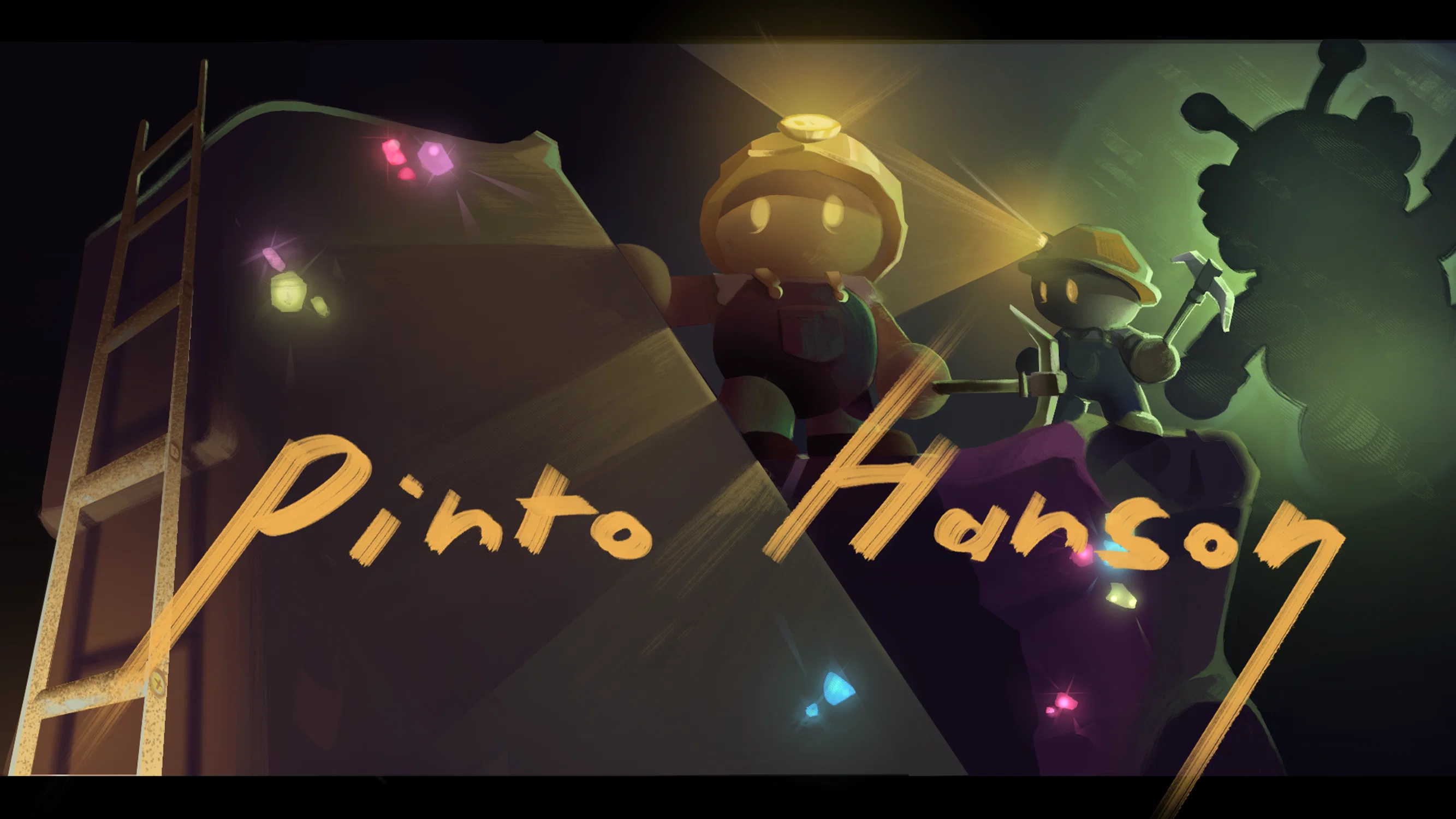 Under-angle in a cave splash art with title text "Pinto Hanson"