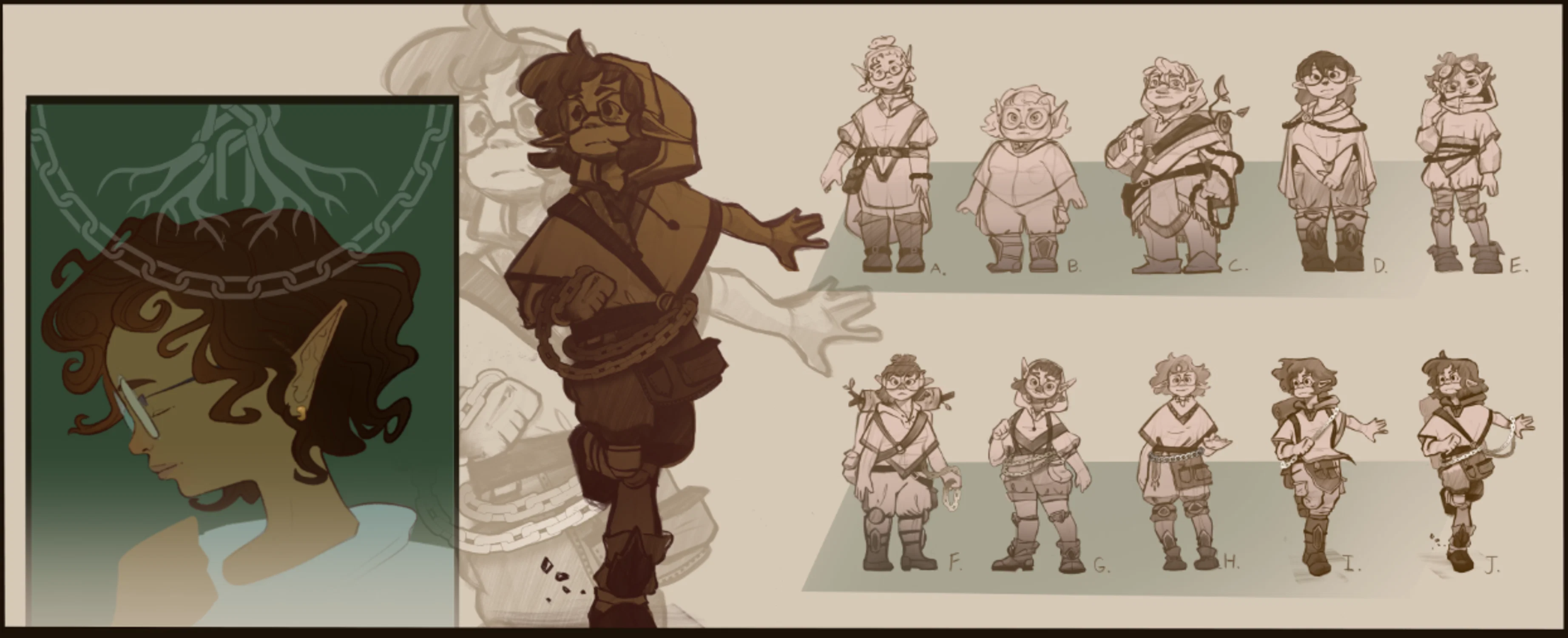 LA character sheet filled with iterations of design