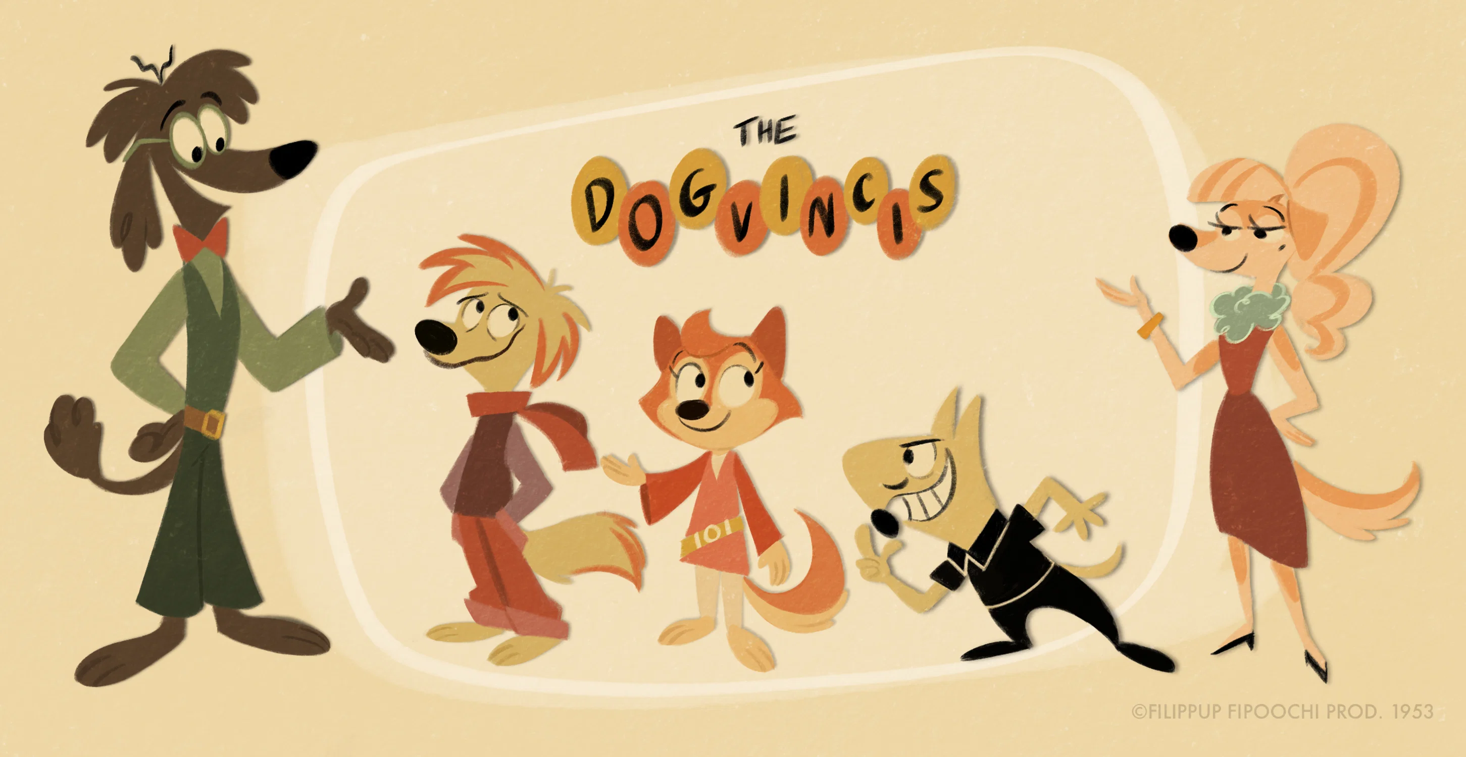 Character lineup for Capstone project focused on Mid-Century animation