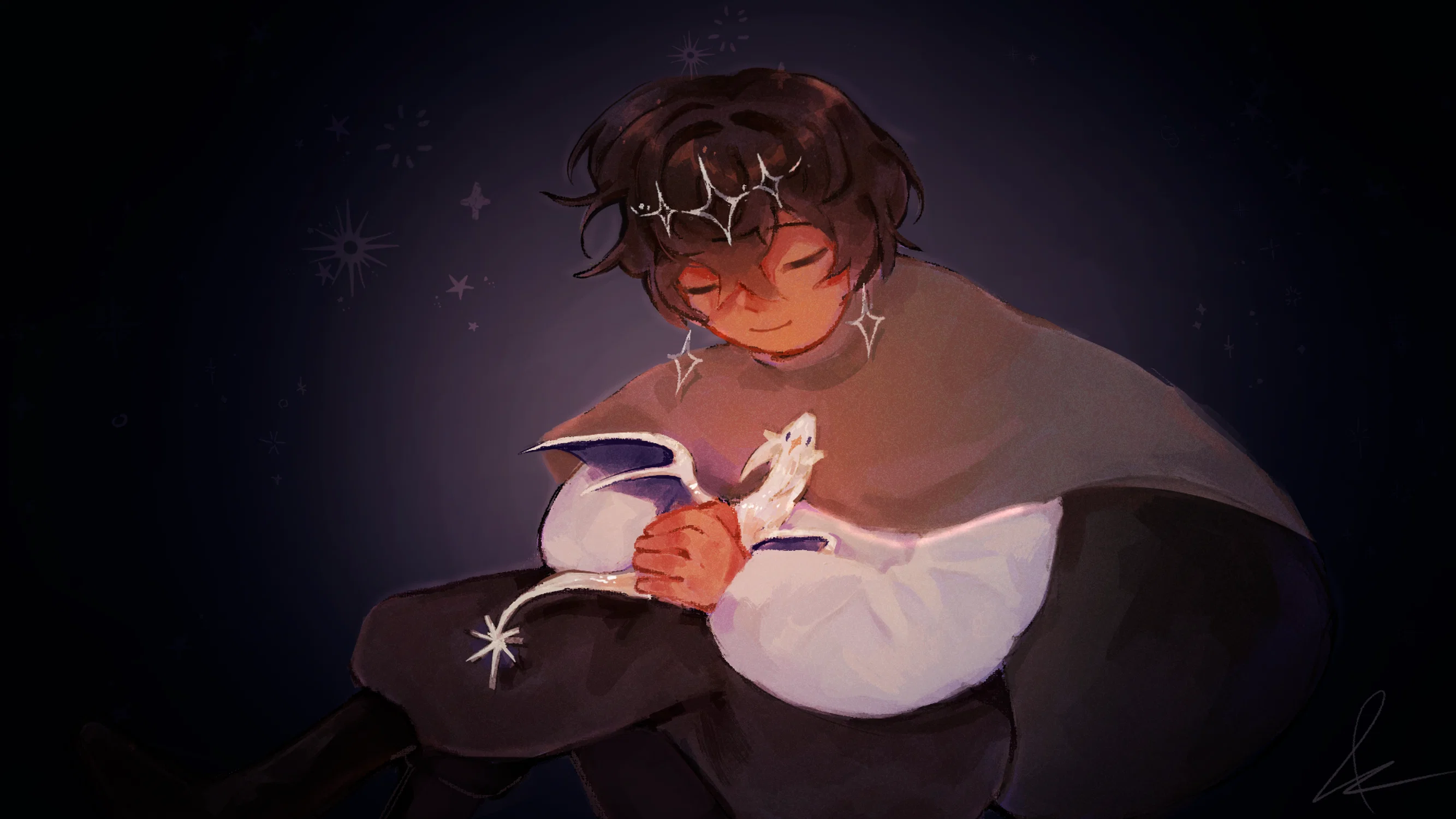A young prince and a small dragon light the way in the dark.
