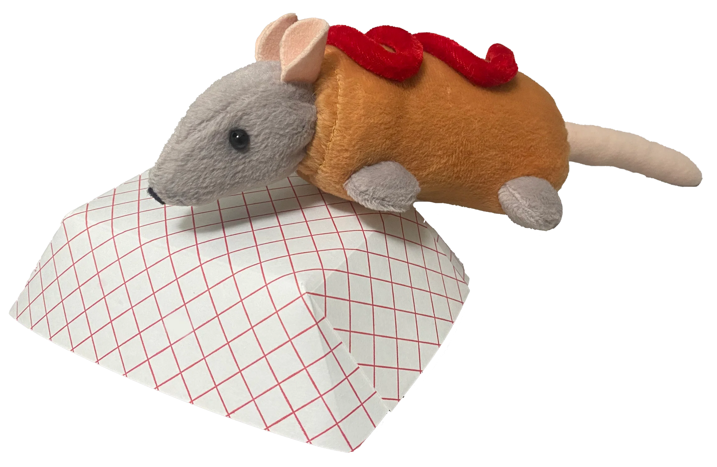 Plush of rat dressed like corn dog