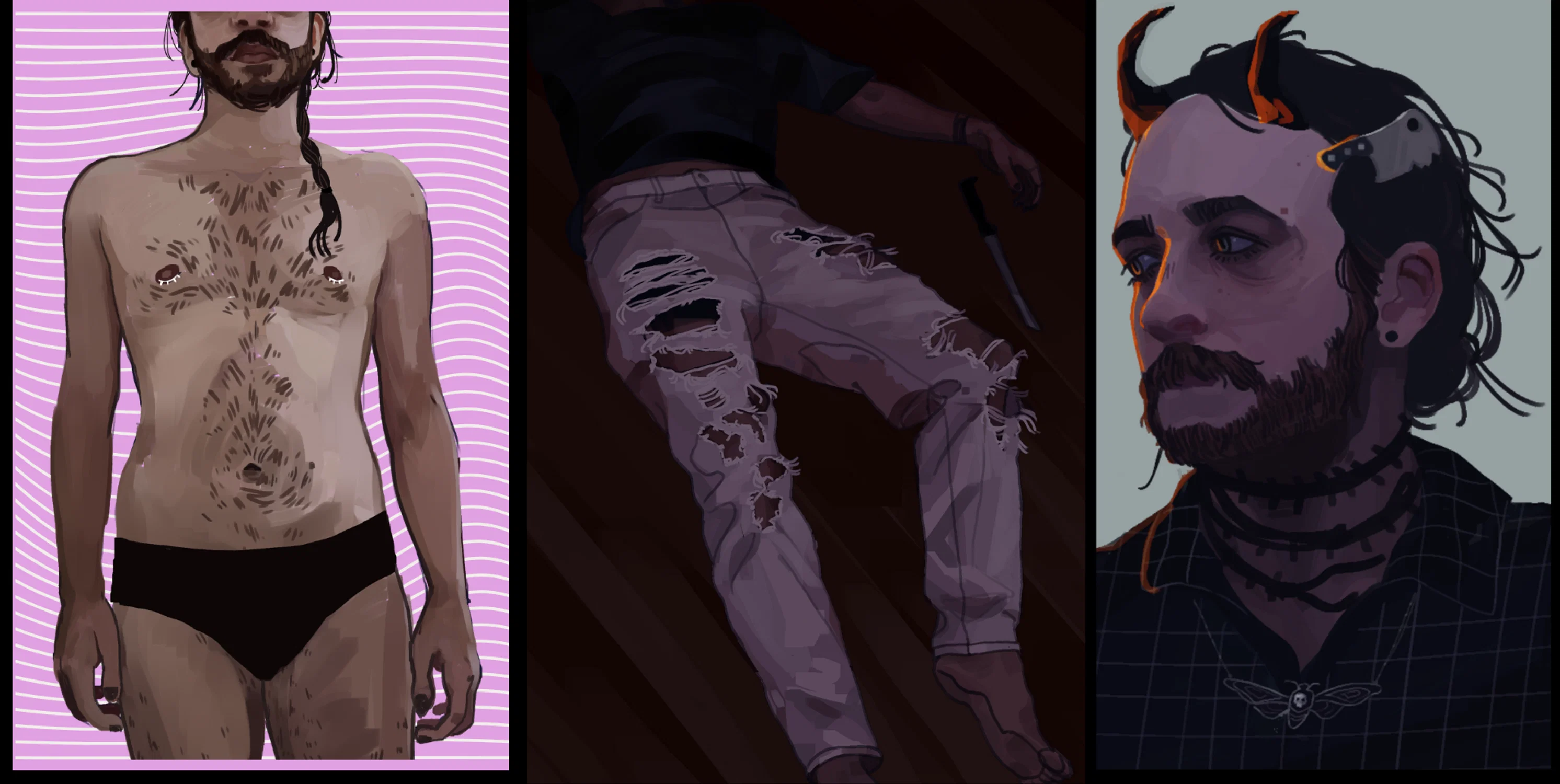 A set of 3 digital paintings, left